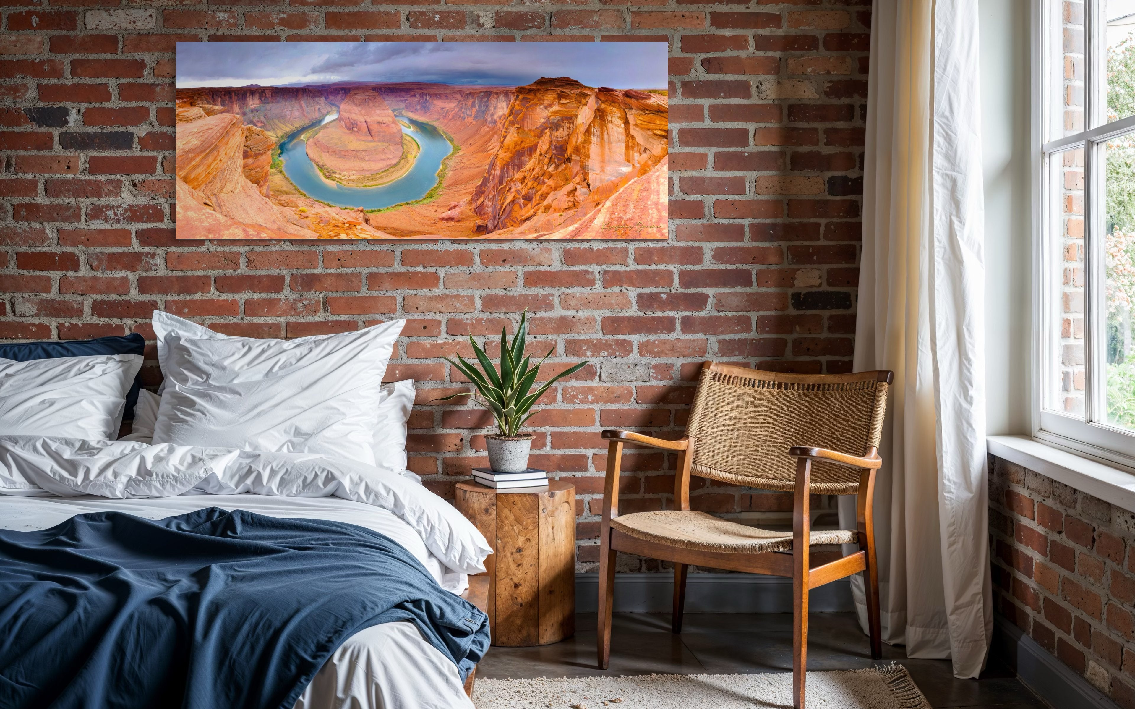 Horseshoe Bend at dawn, Arizona. Sunlight filters through the canyon walls illuminating the curve of the Colorado River. #Finish_Acrylic Recess