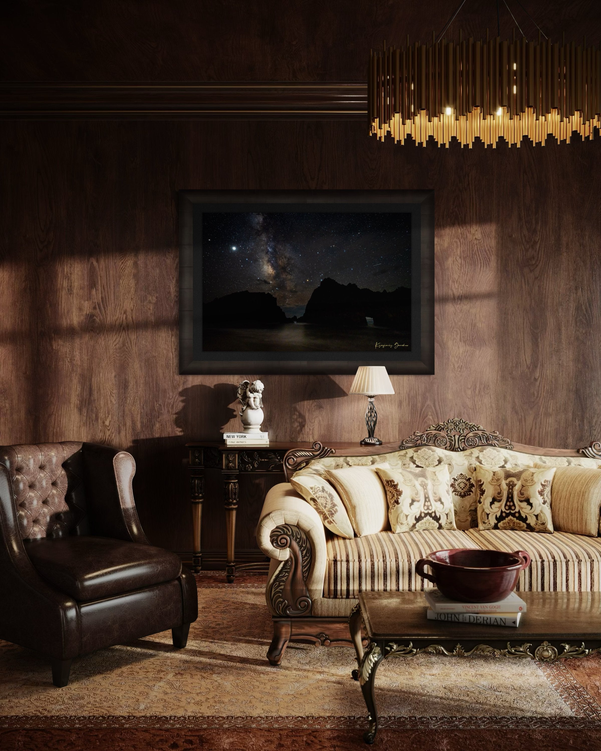 Keyhole Arch framed by the Milky Way galaxy on a clear night at Pfeiffer Beach in Big Sur, California. #Finish_Roma Dark Ash Frame & Dark Liner