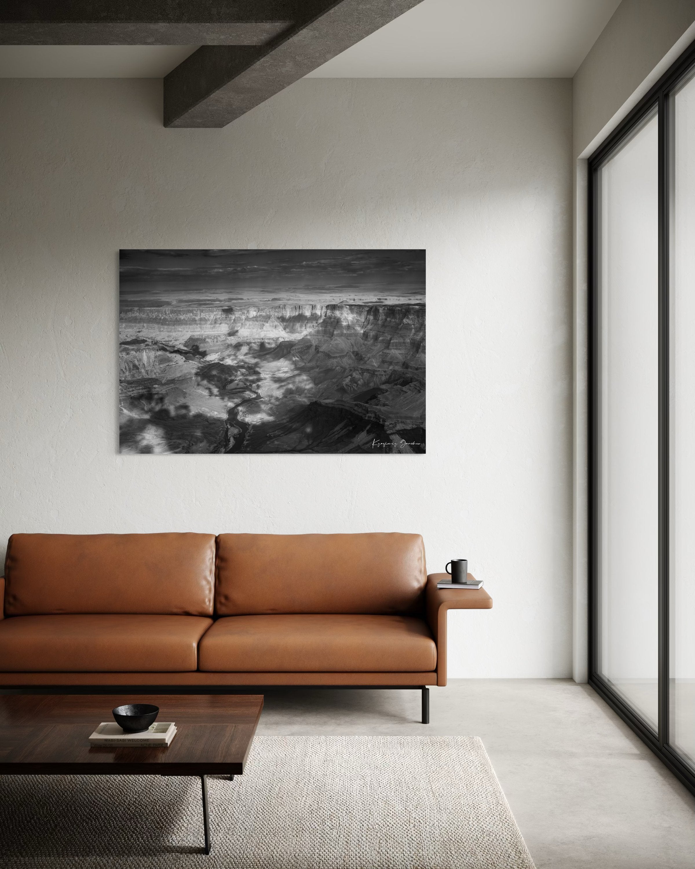 Grand Canyon National Park with Colorado River flowing through canyon and desert terrain under daylight conditions. #Finish_Acrylic Recess