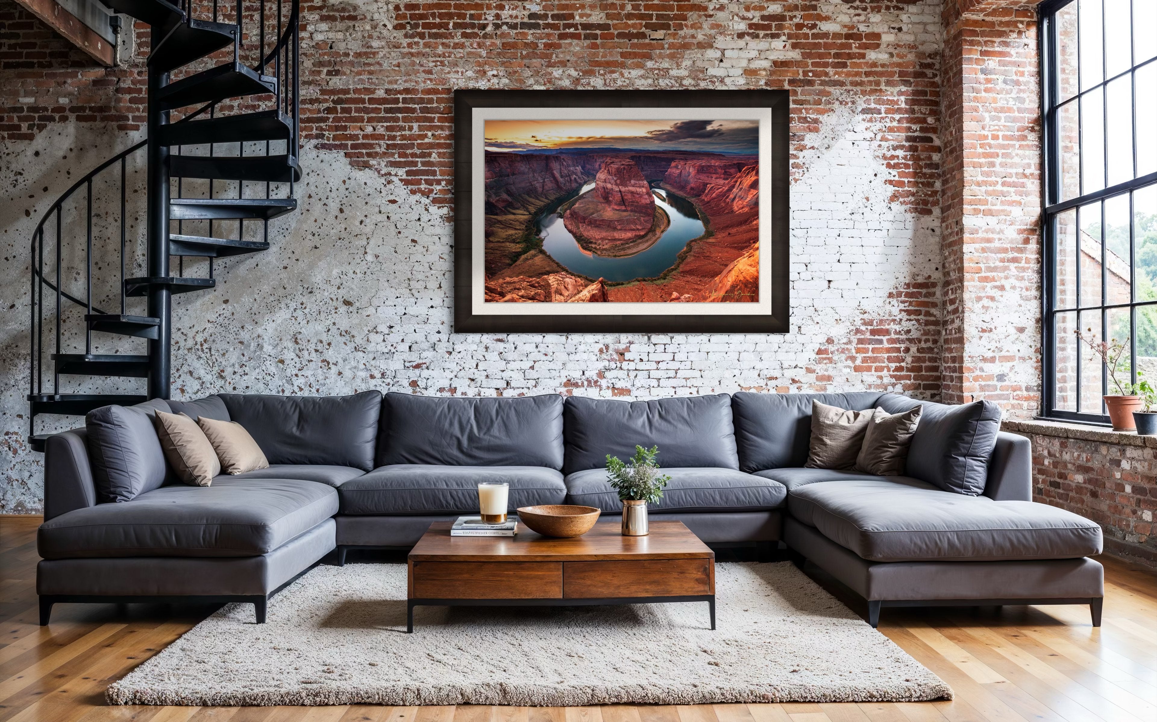 Sunset at Horseshoe Bend. Colorful skies reflect off the still surface of the Colorado River beneath stormy clouds. #Finish_Roma Dark Ash Frame & Bright Liner