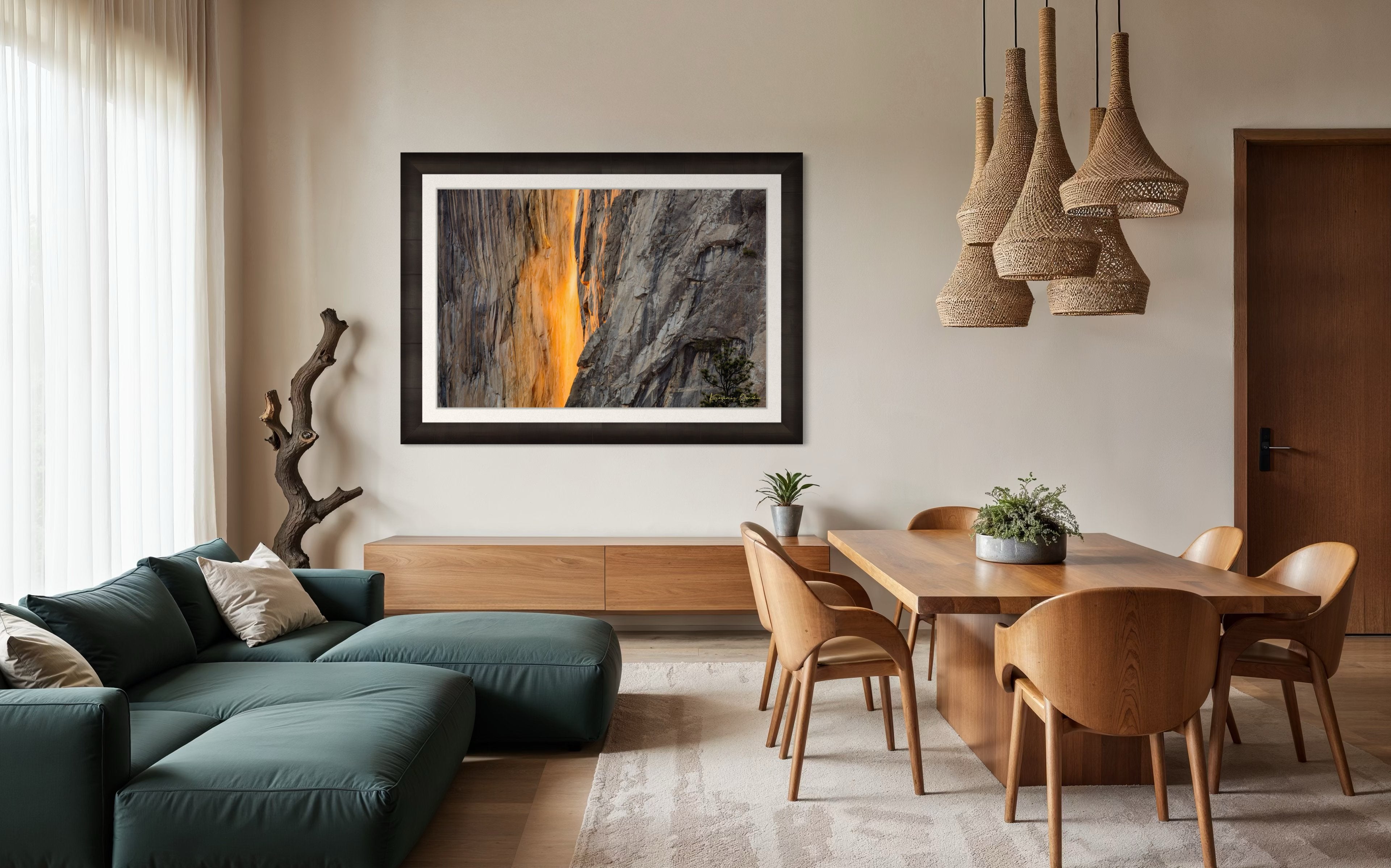 Firefall phenomenon on El Capitan monolith as sunlight reflects off Horsetail Fall mist during sunset in Yosemite National Park. #Finish_Roma Dark Ash Frame & Bright Liner