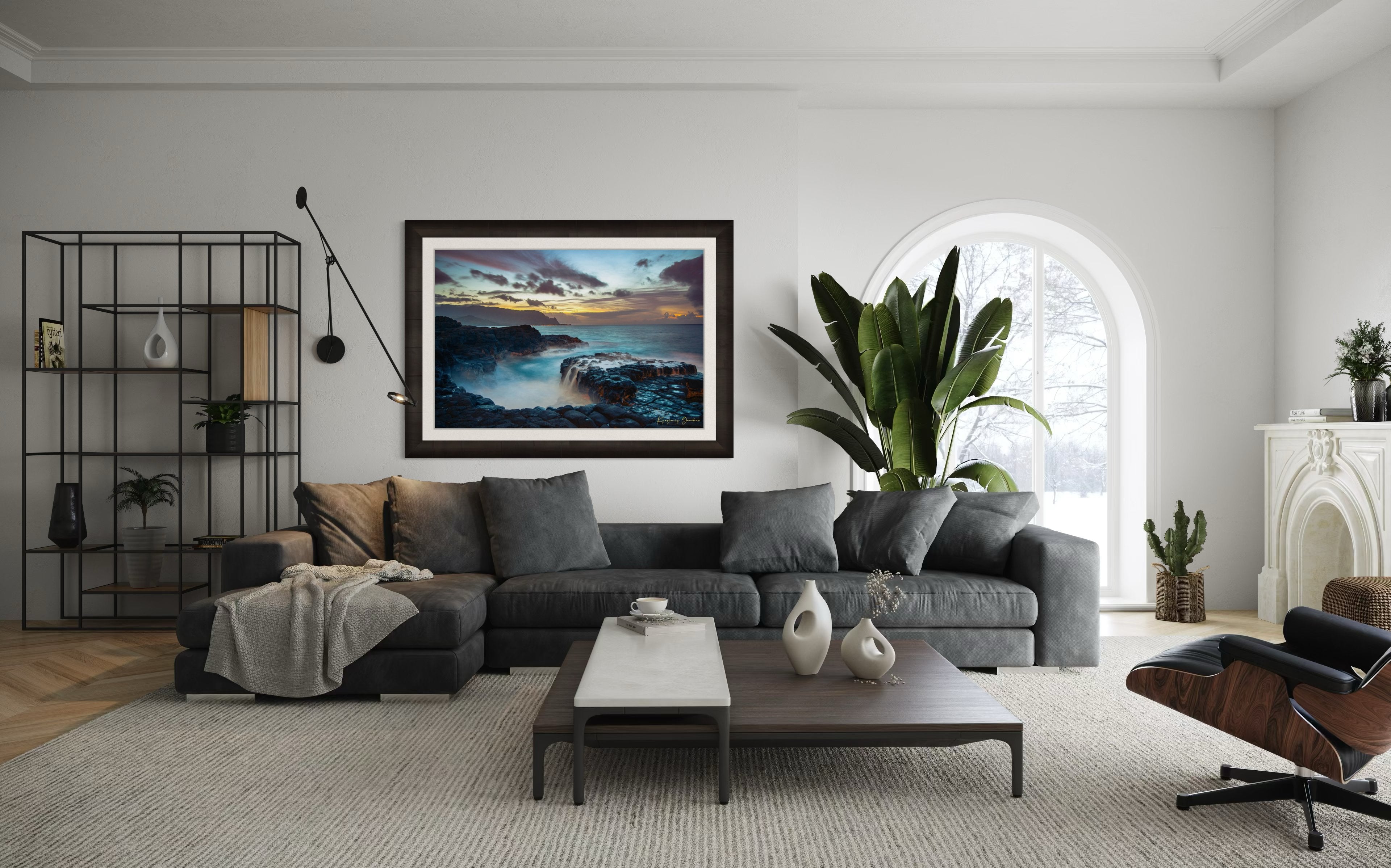 Tide pool along the coastal cliffs of Queen’s Bath, Kauai, illuminated by a glowing sunset. #Finish_Roma Dark Ash Frame & Bright Liner