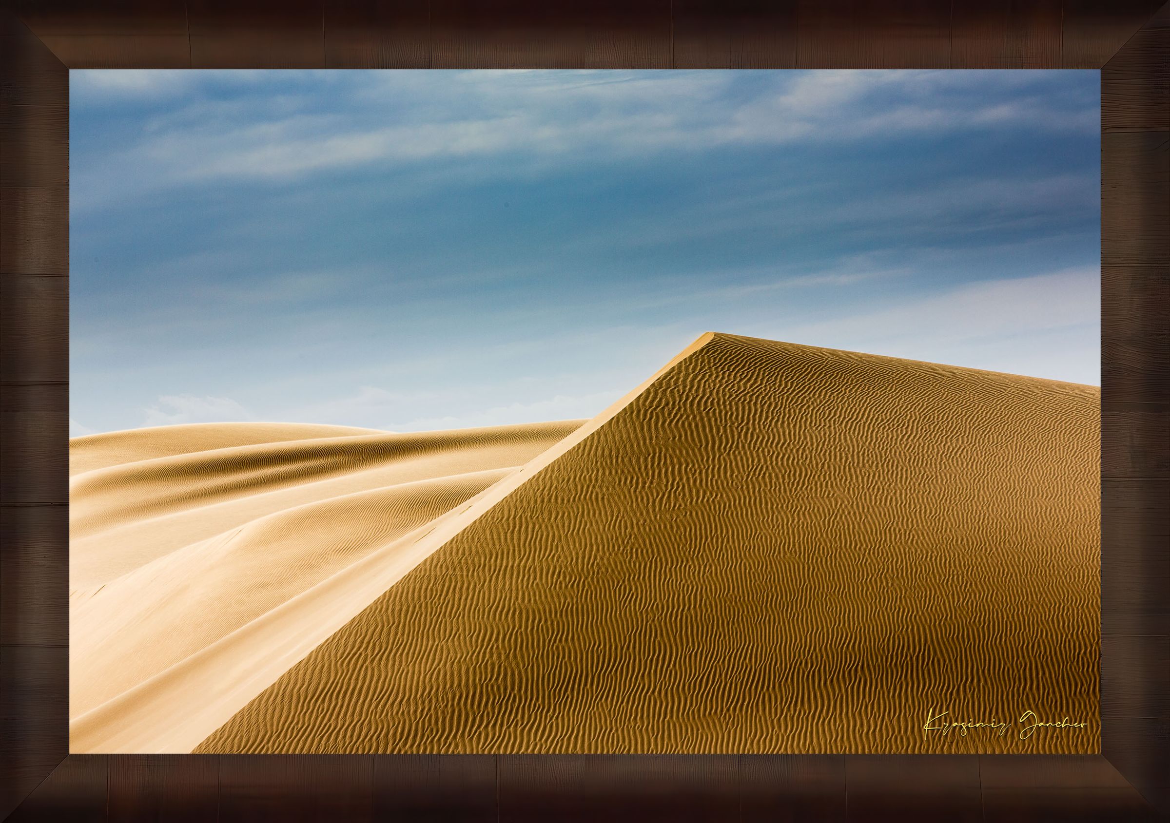Expansive sand dune terrain at Brawley with subtle textures and color variations from natural sunlight. #Finish_Roma Cigar Leaf Frame
