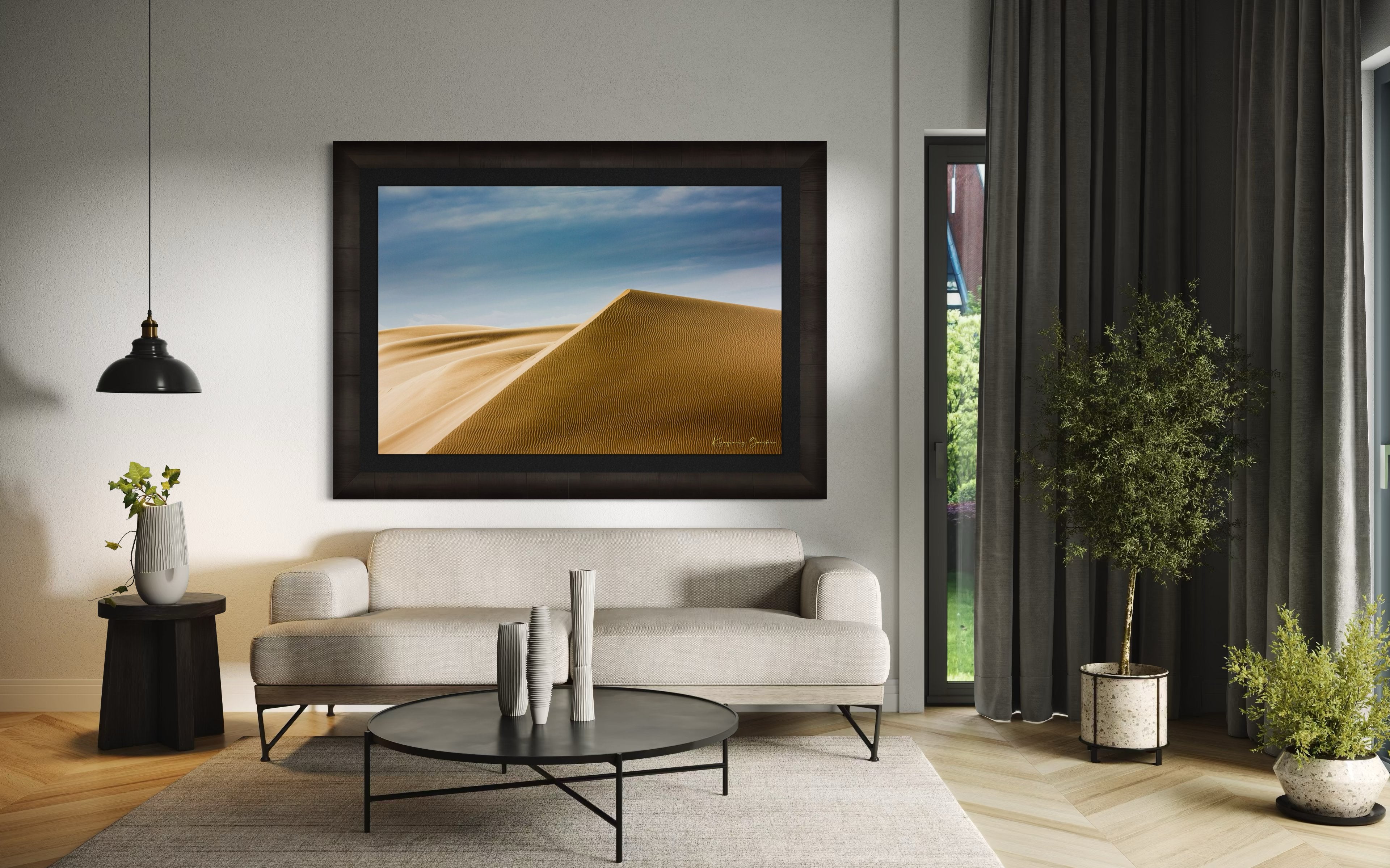Expansive sand dune terrain at Brawley with subtle textures and color variations from natural sunlight. #Finish_Roma Dark Ash Frame & Dark Liner