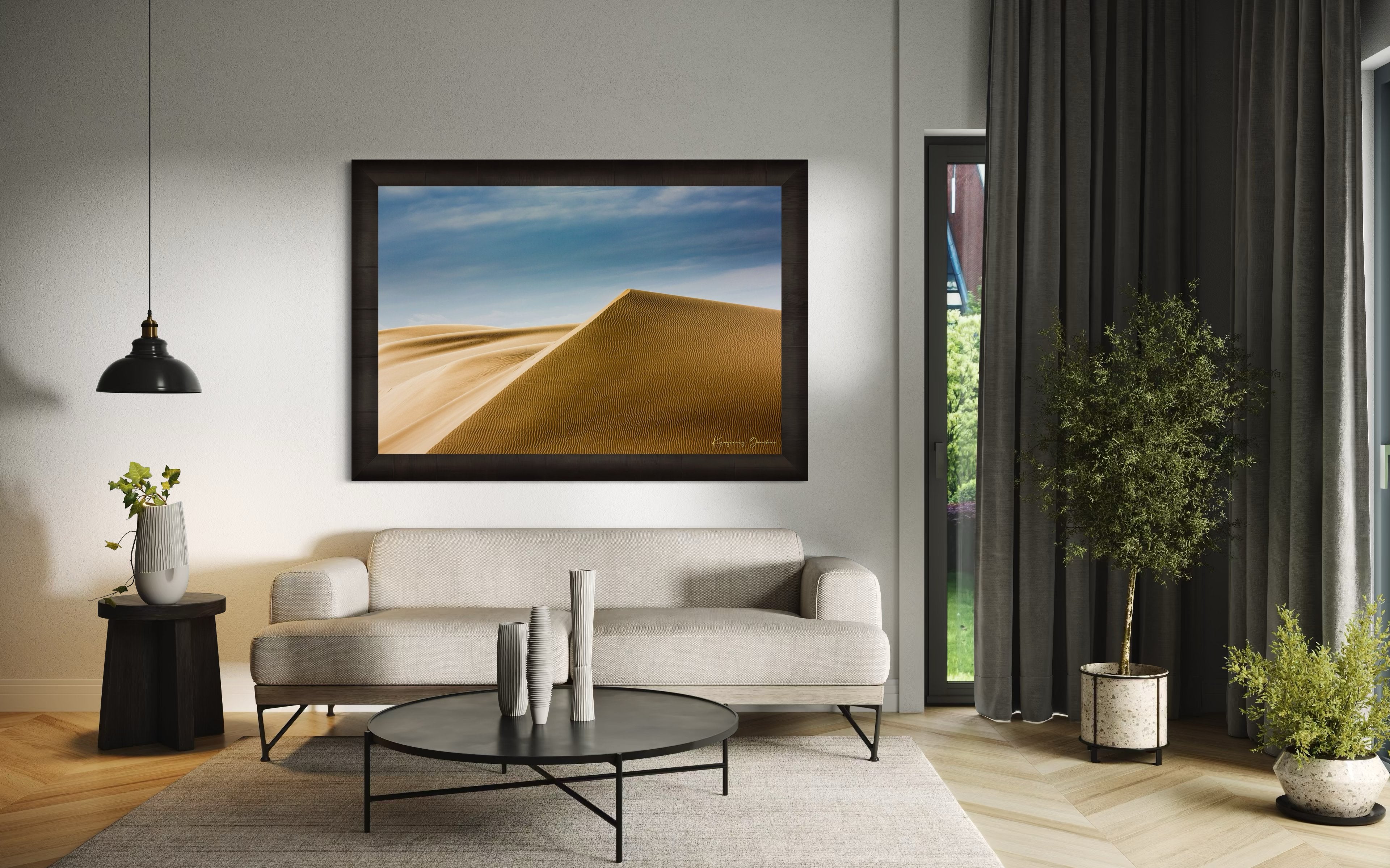 Expansive sand dune terrain at Brawley with subtle textures and color variations from natural sunlight. #Finish_Roma Dark Ash Frame