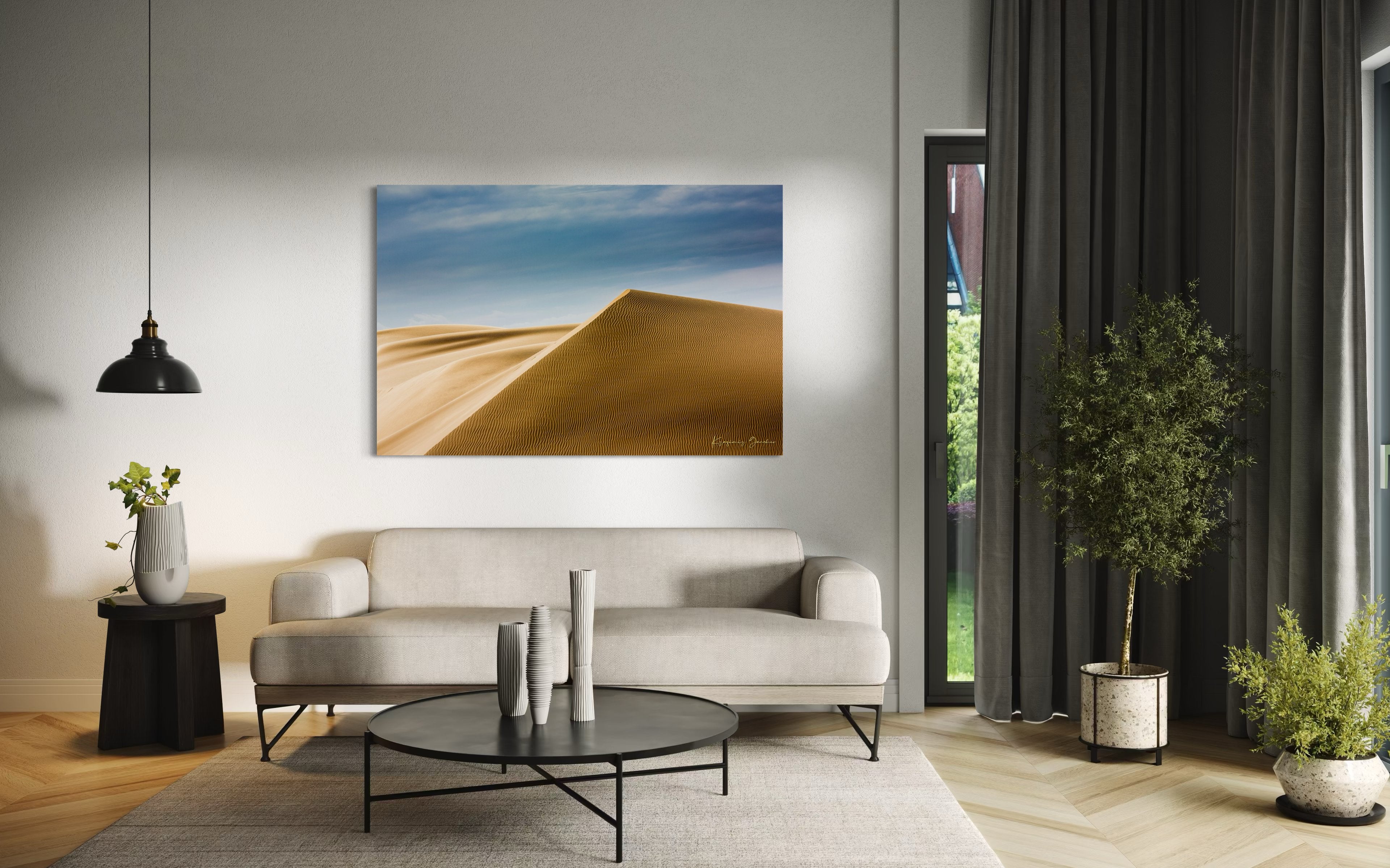 Expansive sand dune terrain at Brawley with subtle textures and color variations from natural sunlight. #Finish_Acrylic Recess