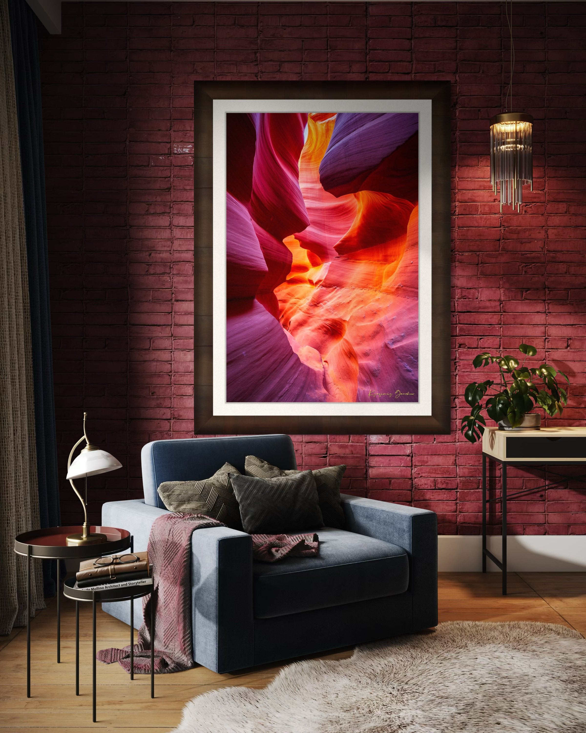 Sculpted sandstone canyon walls in Antelope Canyon, Page, illuminated by natural daylight. #Finish_Roma Cigar Leaf Frame & Bright Liner