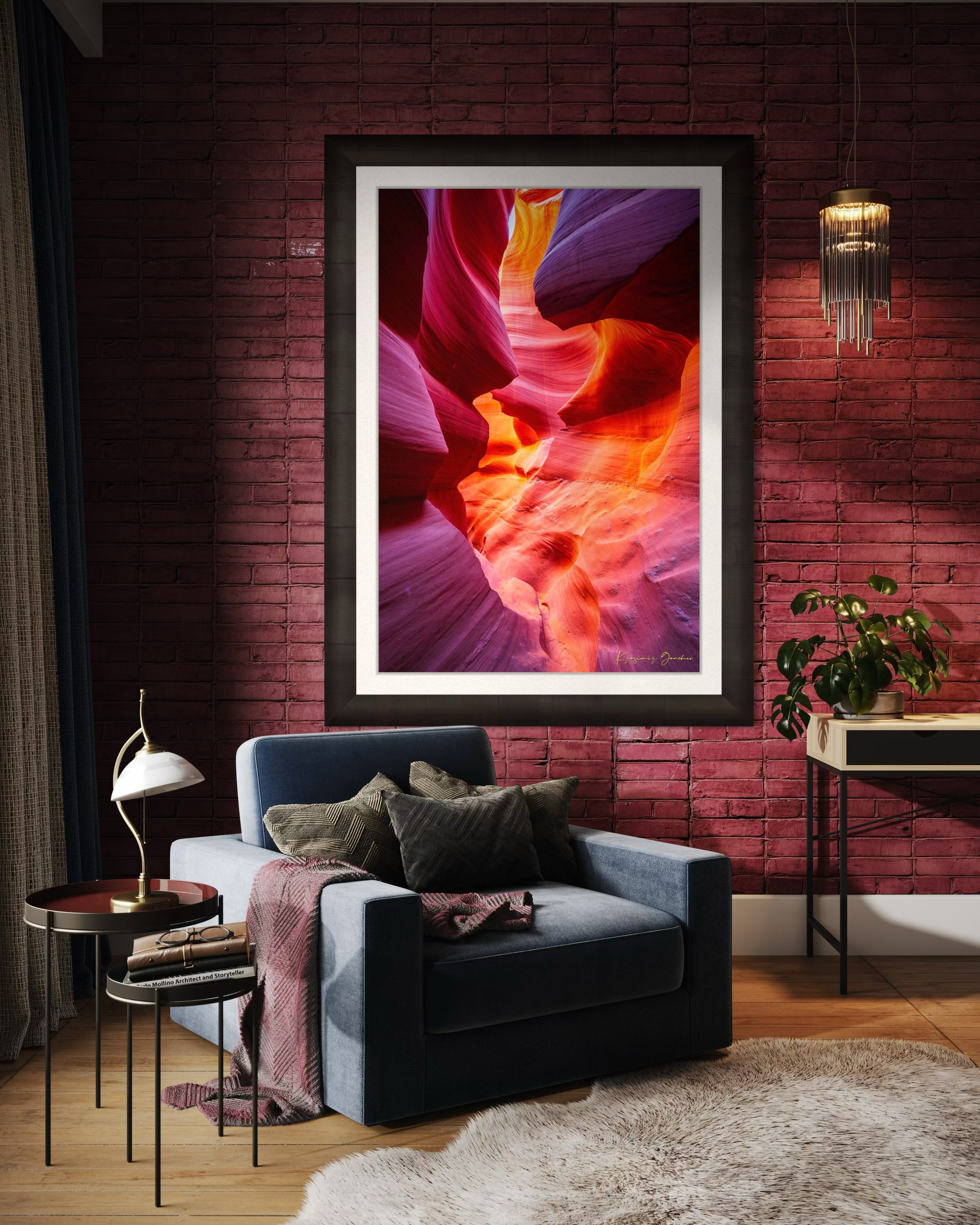 Sculpted sandstone canyon walls in Antelope Canyon, Page, illuminated by natural daylight. #Finish_Roma Dark Ash Frame & Bright Liner