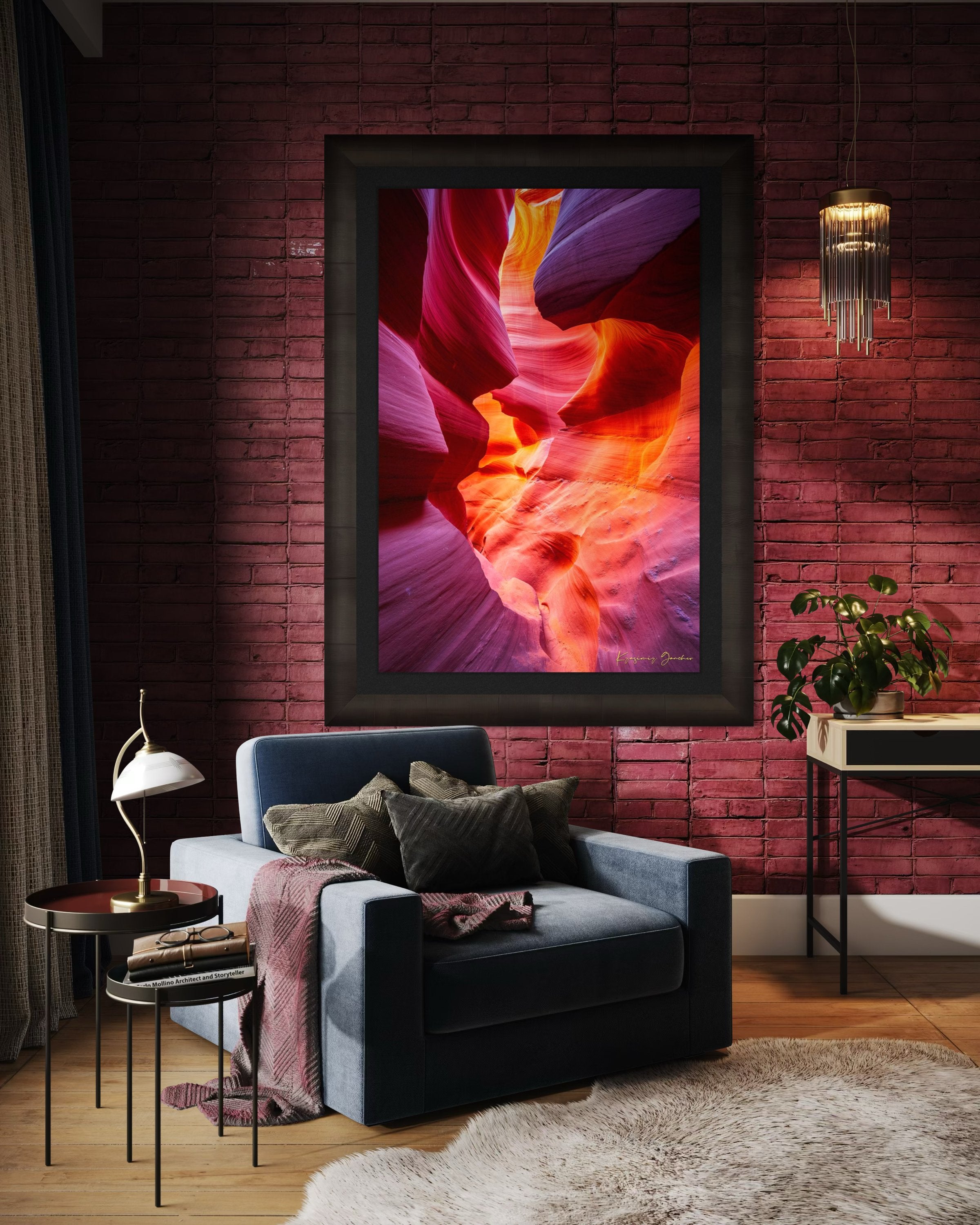 Sculpted sandstone canyon walls in Antelope Canyon, Page, illuminated by natural daylight. #Finish_Roma Dark Ash Frame & Dark Liner