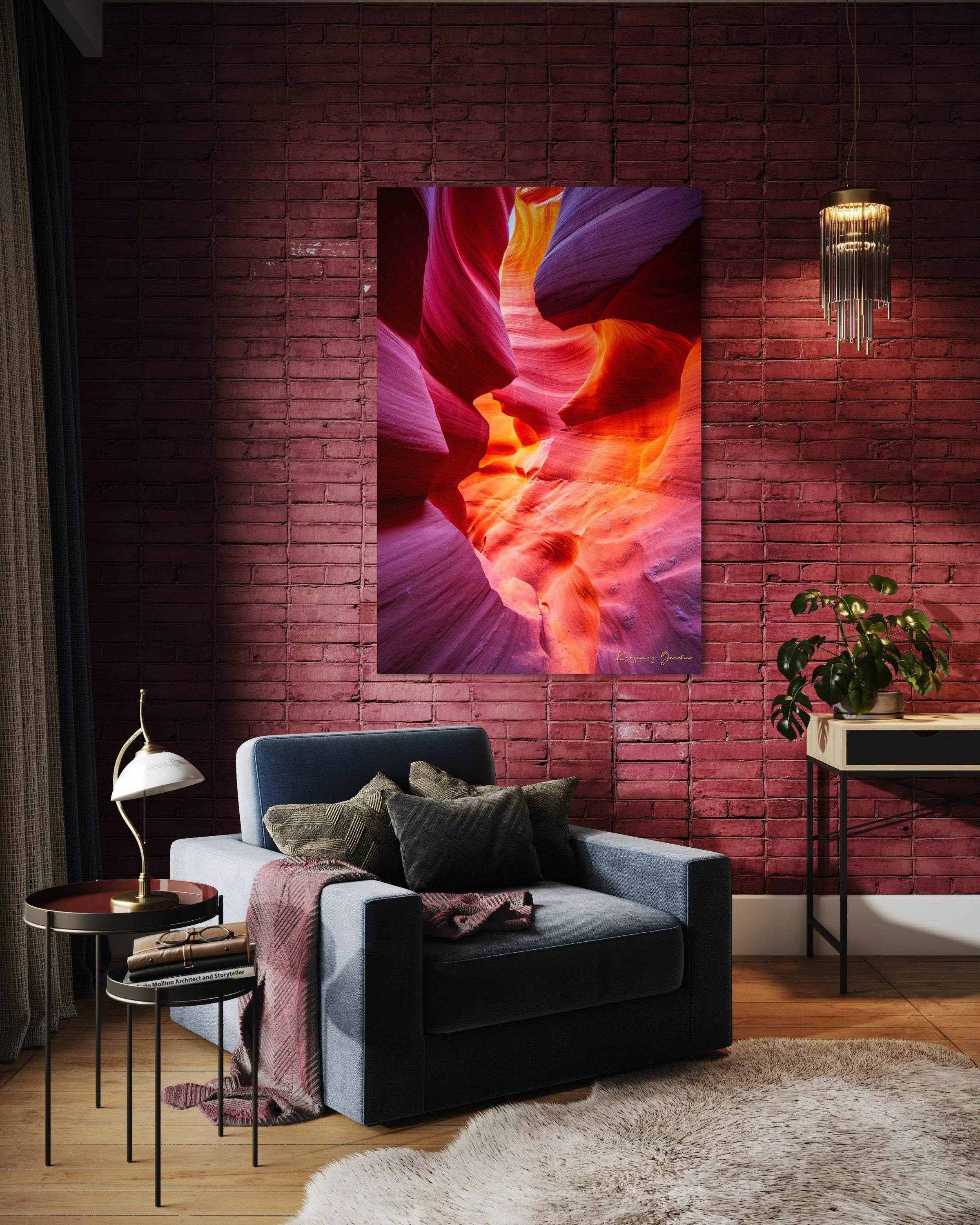 Sculpted sandstone canyon walls in Antelope Canyon, Page, illuminated by natural daylight. #Finish_Acrylic Recess