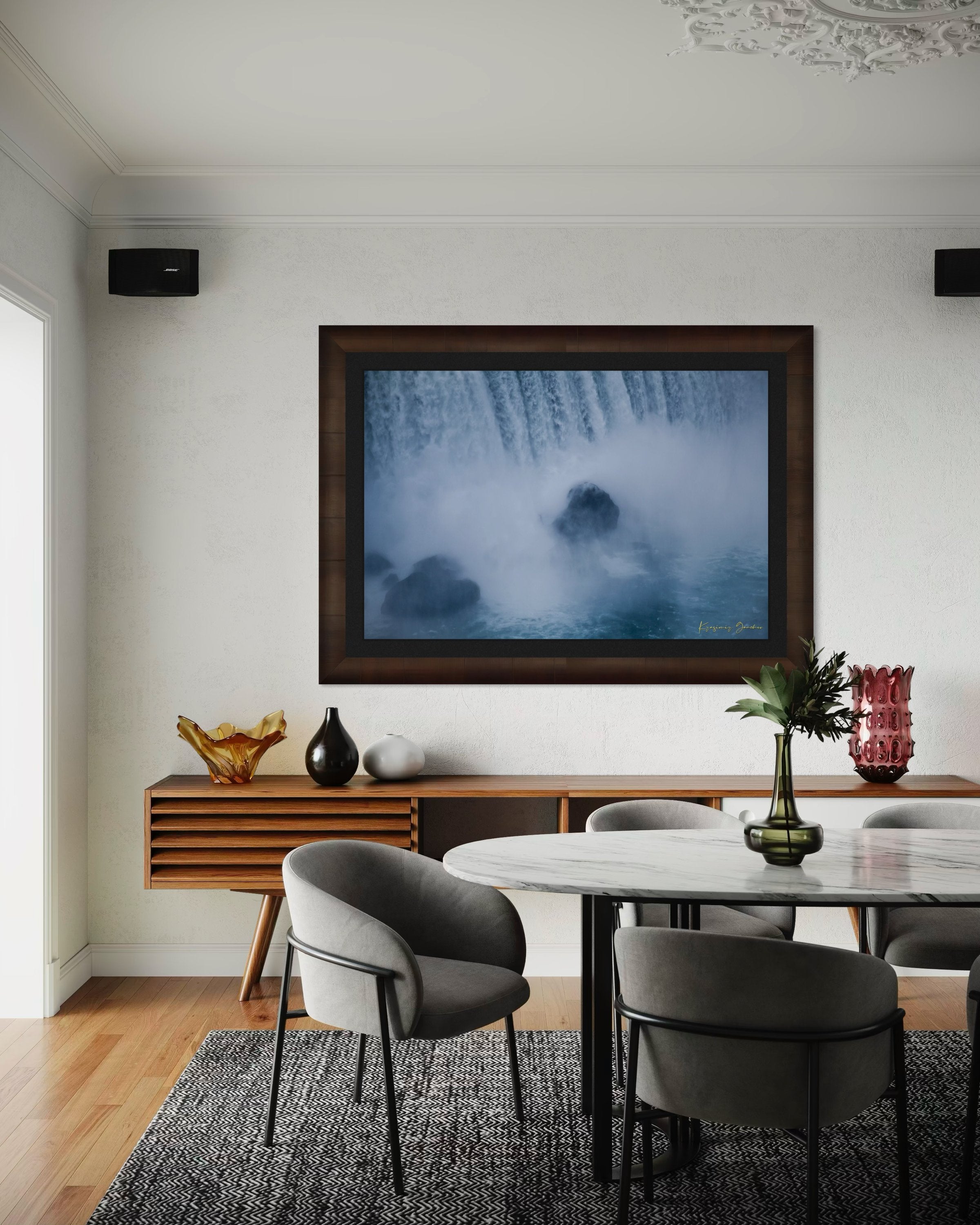 Waterfall at Niagara Falls under daytime light with persistent mist in the air. #Finish_Roma Cigar Leaf Frame & Dark Liner