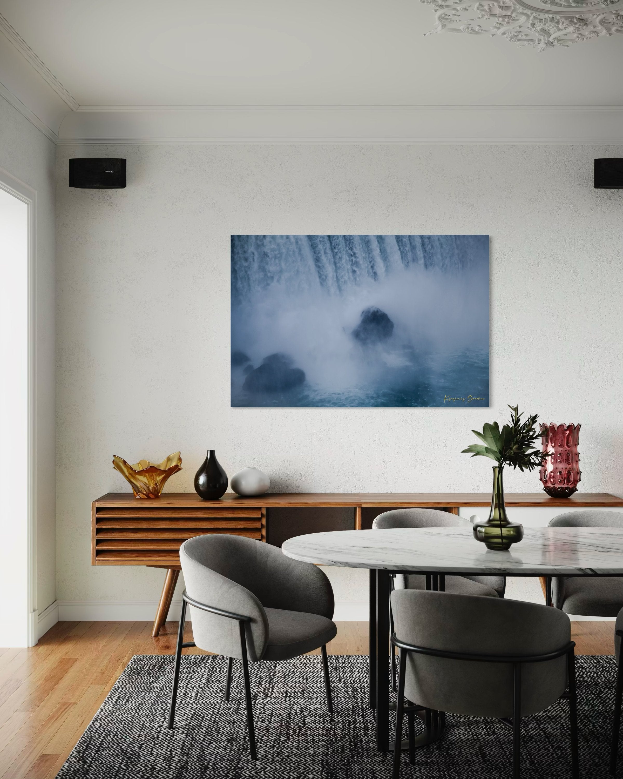 Waterfall at Niagara Falls under daytime light with persistent mist in the air. #Finish_Acrylic Recess