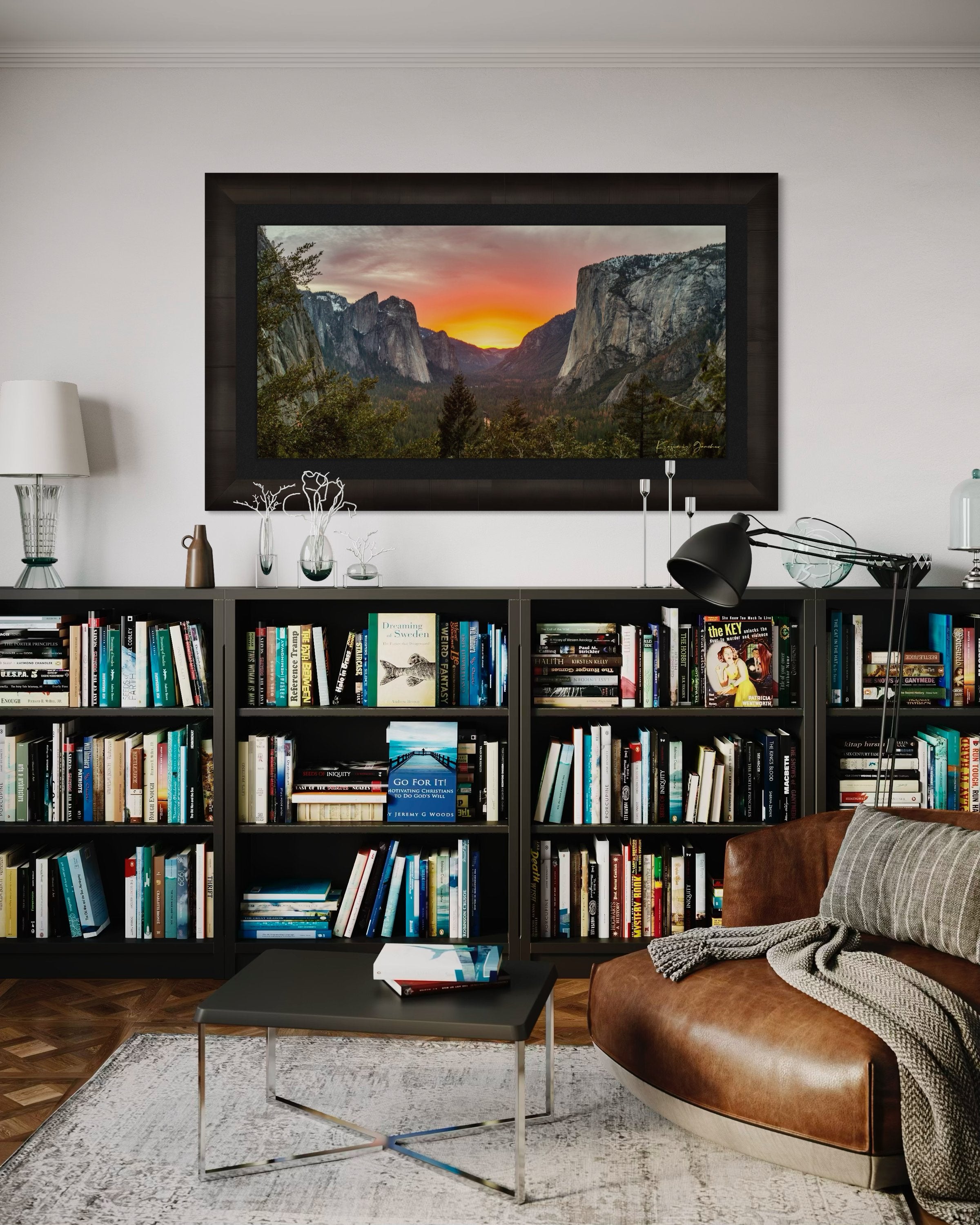 El Capitan monolith in Yosemite Valley at sunset, cloud layers glowing softly under golden light. #Finish_Roma Dark Ash Frame & Dark Liner