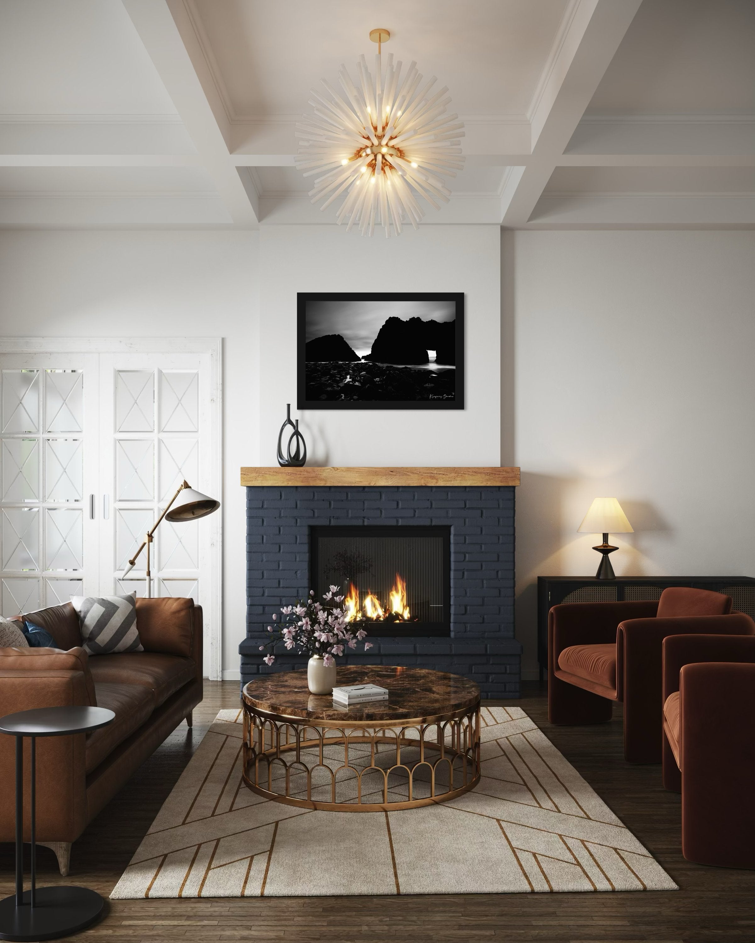 Silhouette of Keyhole Arch at Big Sur under dusky sky with cloud and wave detail. #Finish_Roma Satin Black Frame