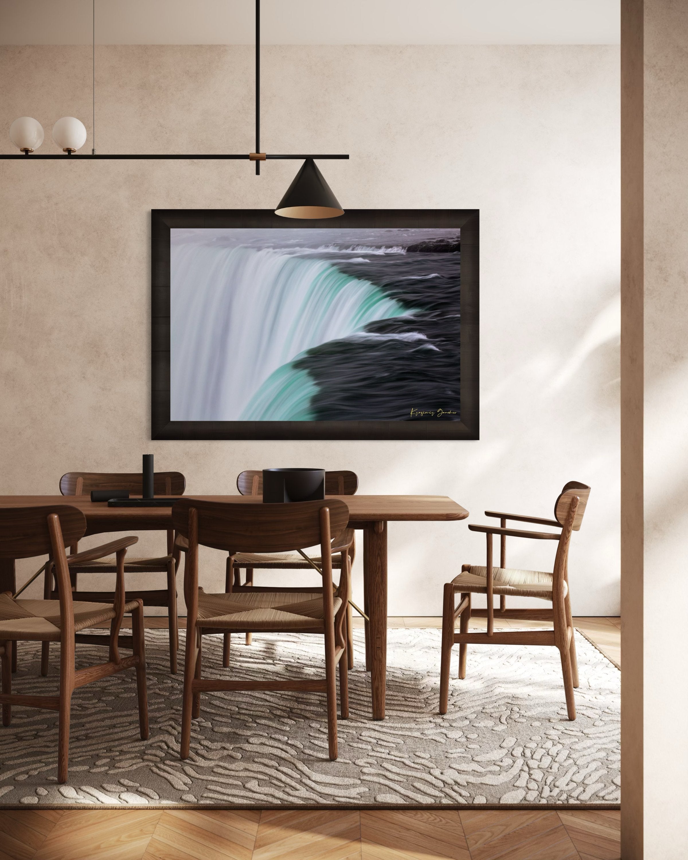 Niagara Falls waterfall surface showing turquoise gradients and motion in daylight. #Finish_Roma Dark Ash Frame