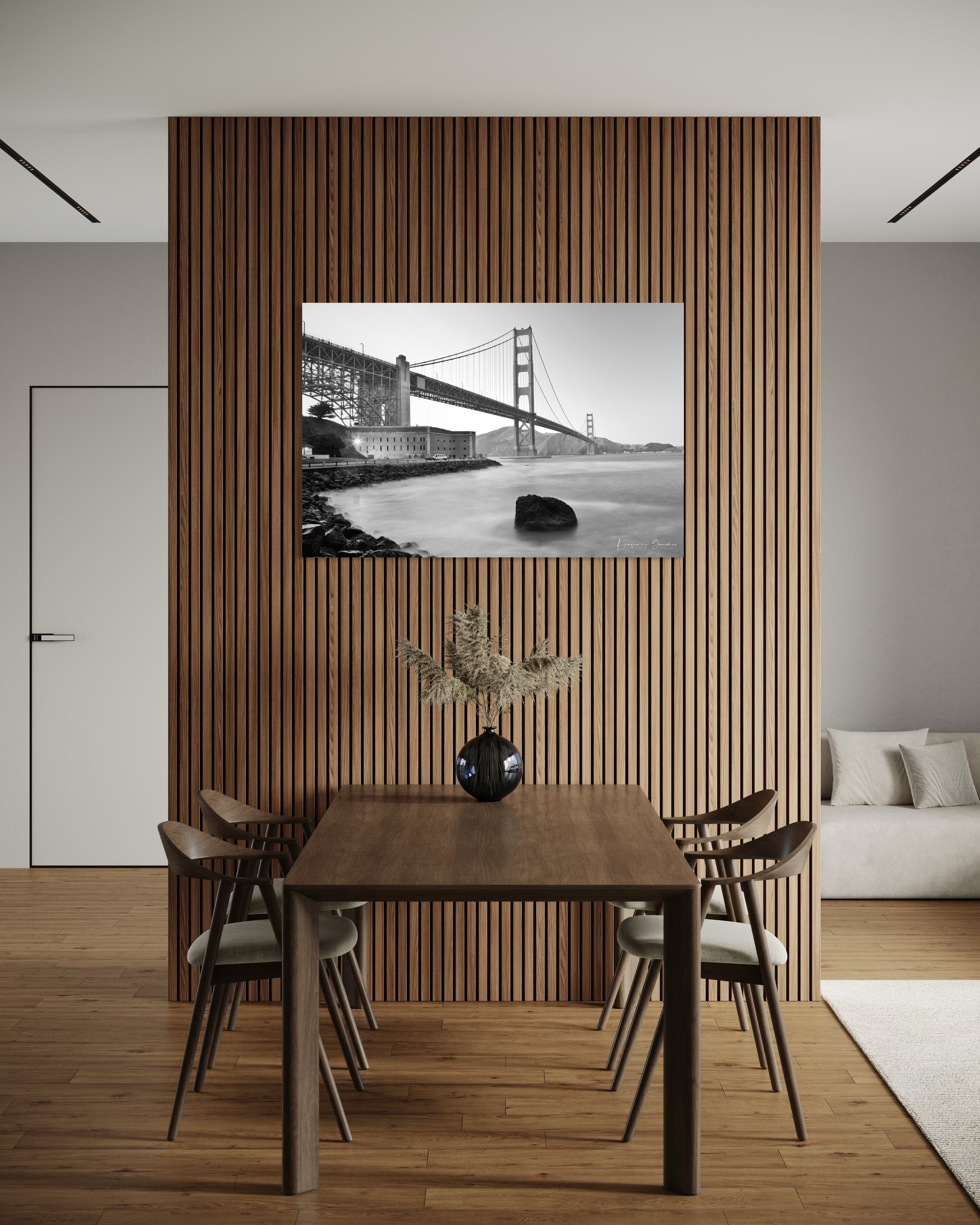 Iconic Golden Gate Bridge viewed across San Francisco Bay during dusky hour, clear structure highlighted. #Finish_Acrylic Recess