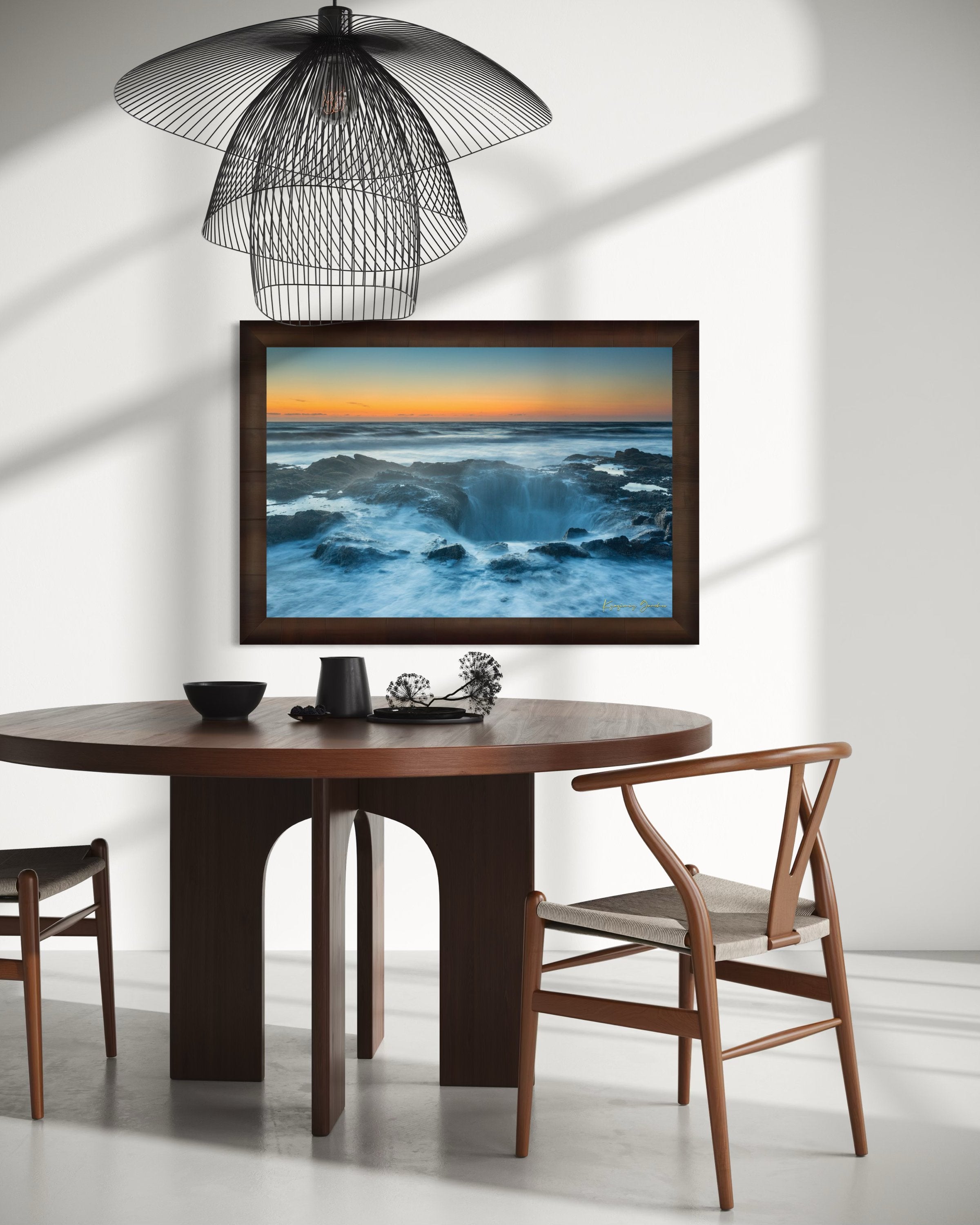 Dusk scene of Thor’s Well with ocean and haze along the Yachats coast, soft gradient sky. #Finish_Roma Cigar Leaf Frame