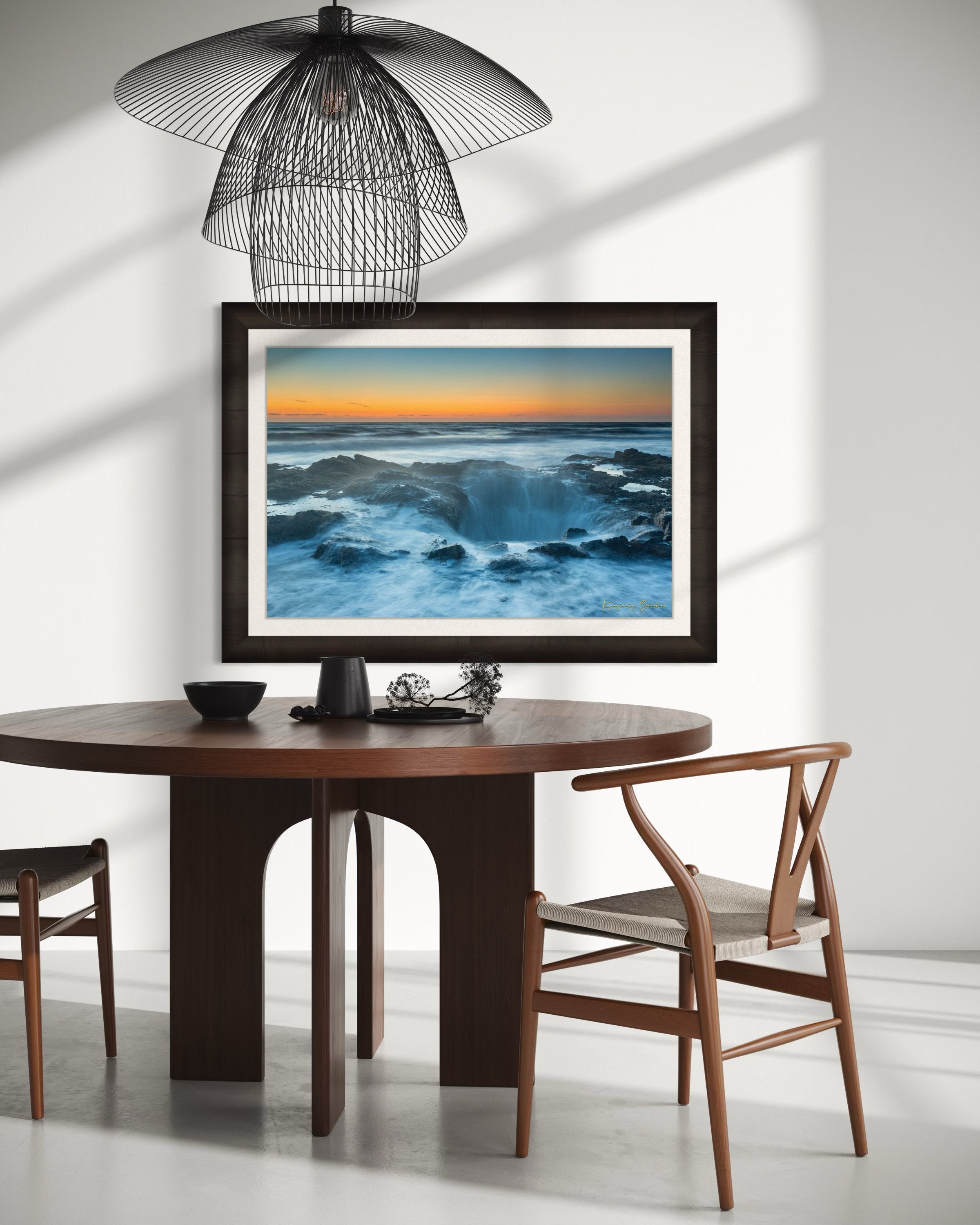 Dusk scene of Thor’s Well with ocean and haze along the Yachats coast, soft gradient sky. #Finish_Roma Dark Ash Frame & Bright Liner