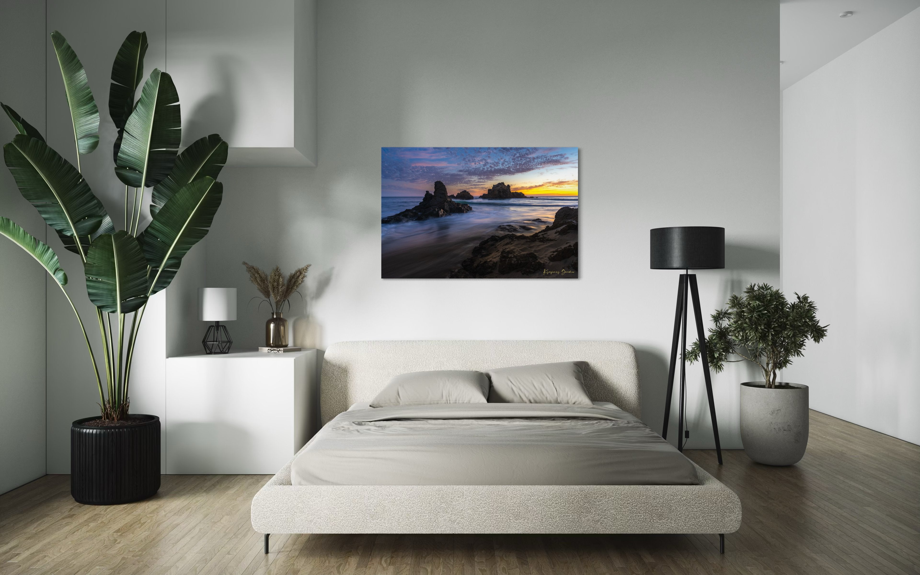 Sunset on Pfeiffer Beach, Big Sur, California, showing ocean waves and coastal rocks under soft light. #Finish_Acrylic Recess