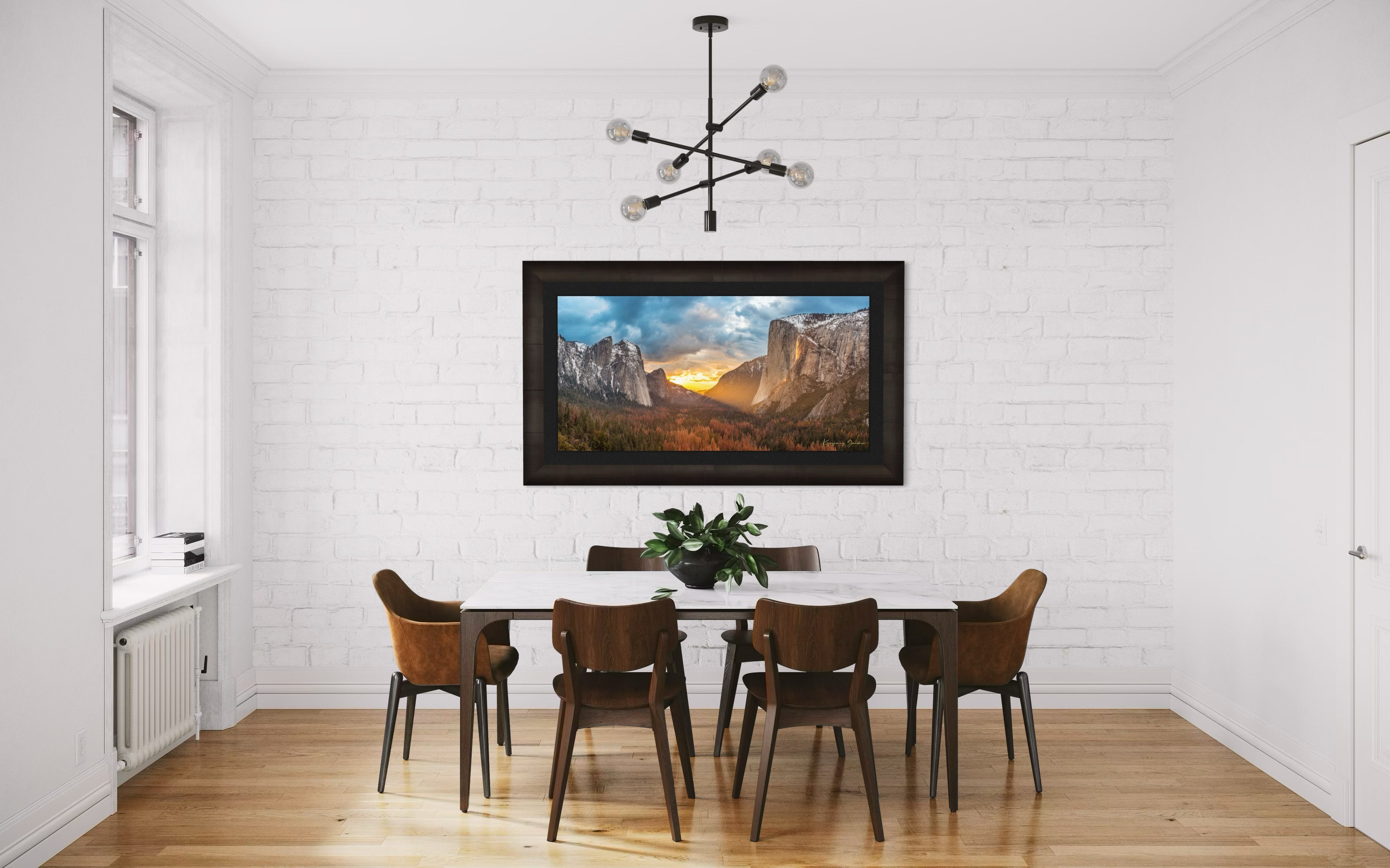 Horsetail Fall illuminated by sunset firefall glow descending the face of El Capitan in Yosemite National Park. #Finish_Roma Dark Ash Frame & Dark Liner