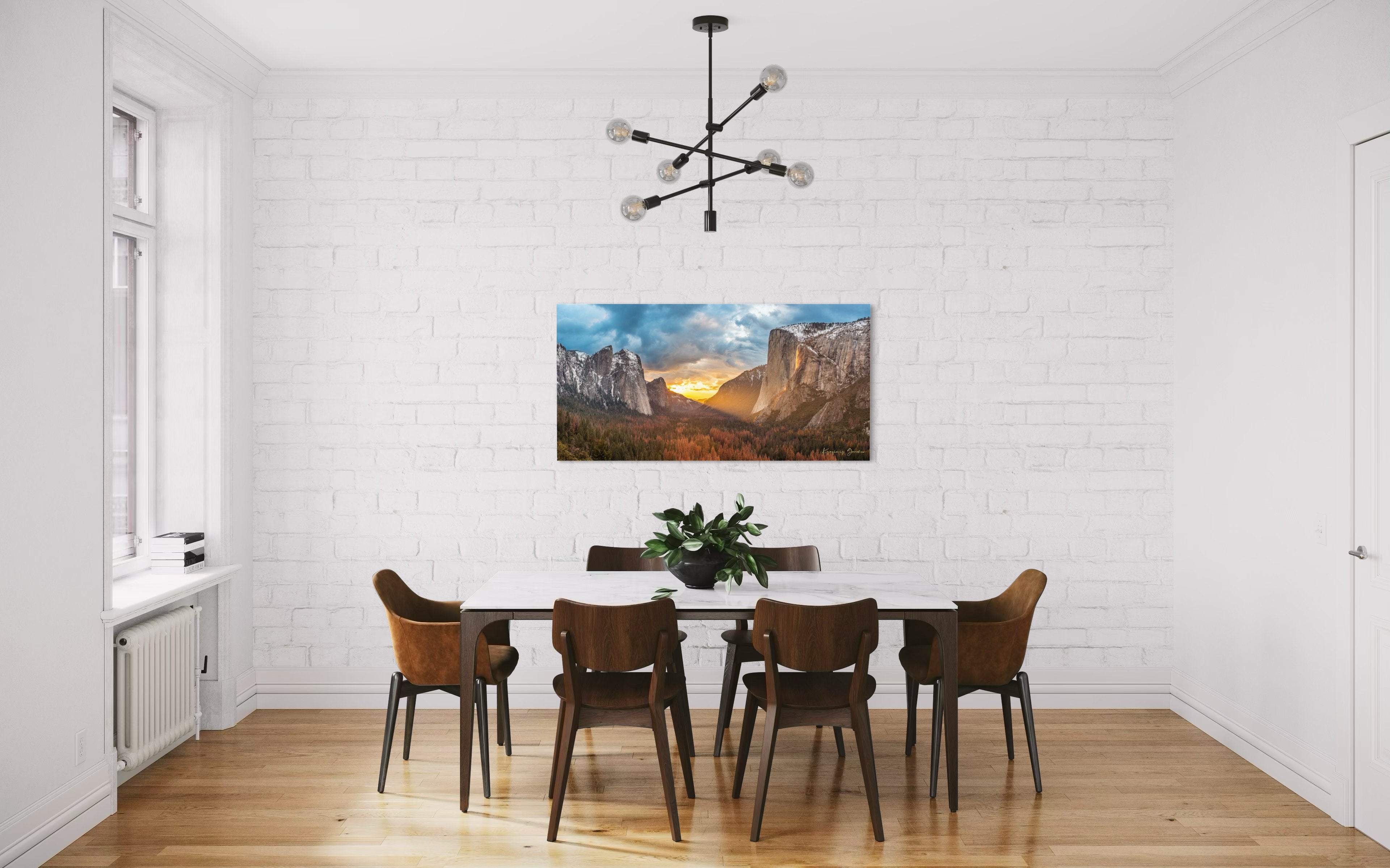 Horsetail Fall illuminated by sunset firefall glow descending the face of El Capitan in Yosemite National Park. #Finish_Acrylic Recess