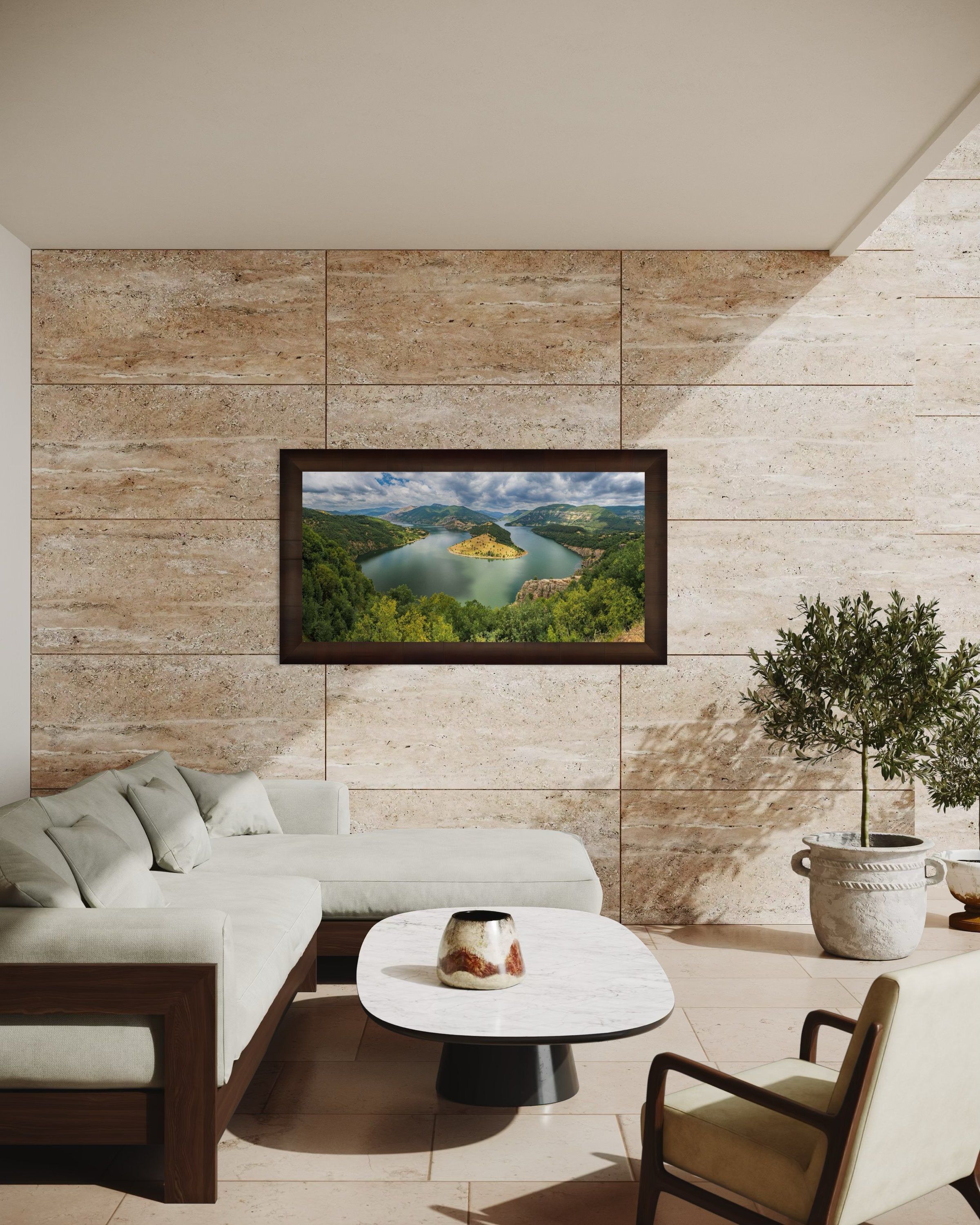 Sinuous Arda River flowing through a river meander in Ribartsi during daylight, cloudy sky. #Finish_Roma Cigar Leaf Frame