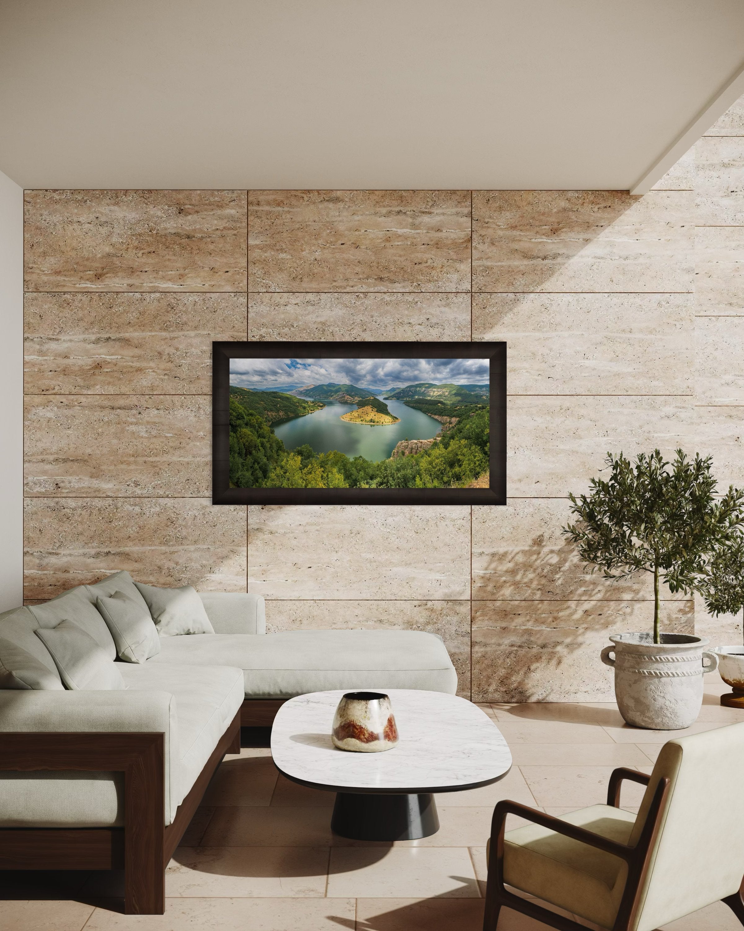 Sinuous Arda River flowing through a river meander in Ribartsi during daylight, cloudy sky. #Finish_Roma Dark Ash Frame