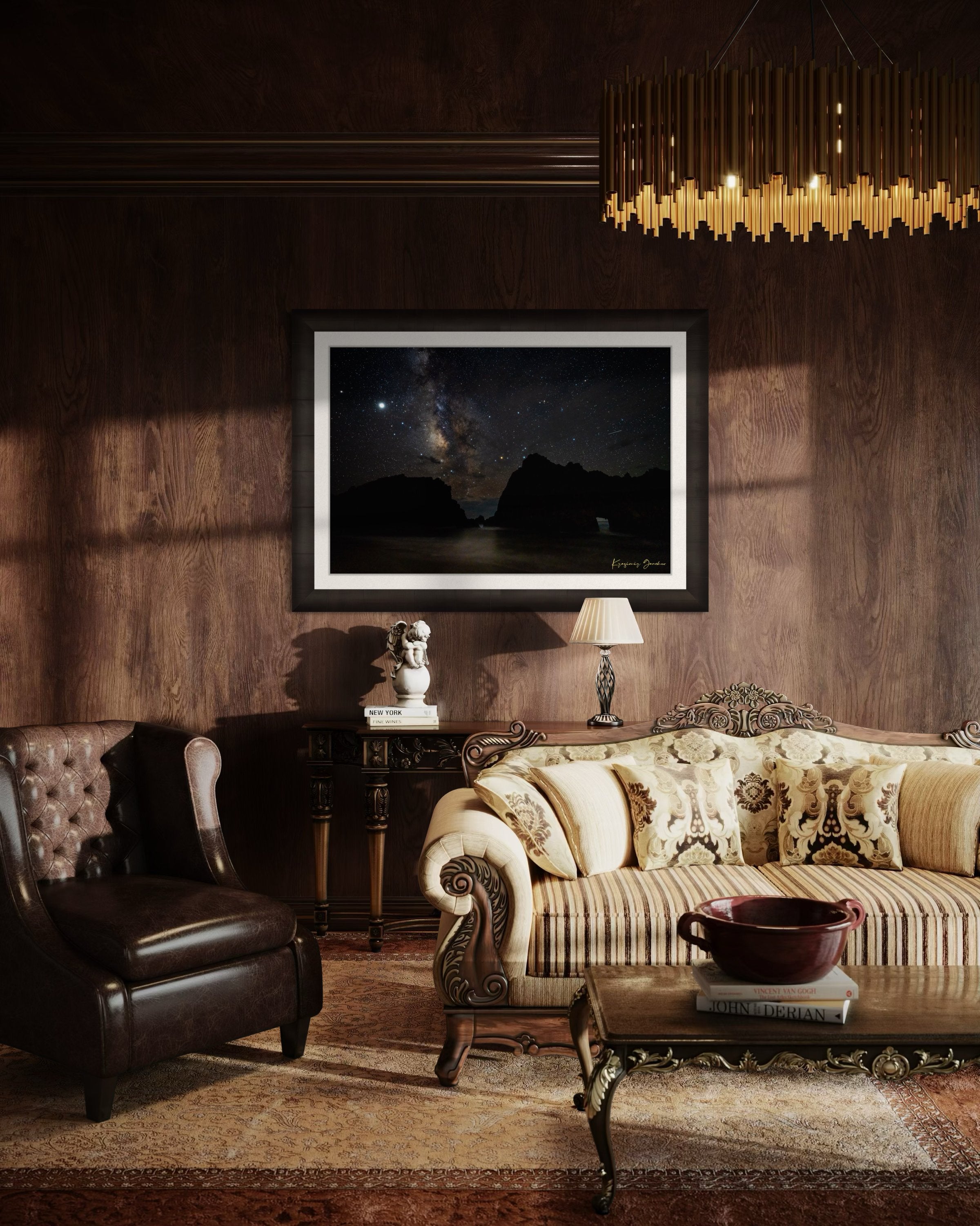 Keyhole Arch framed by the Milky Way galaxy on a clear night at Pfeiffer Beach in Big Sur, California. #Finish_Roma Dark Ash Frame & Bright Liner