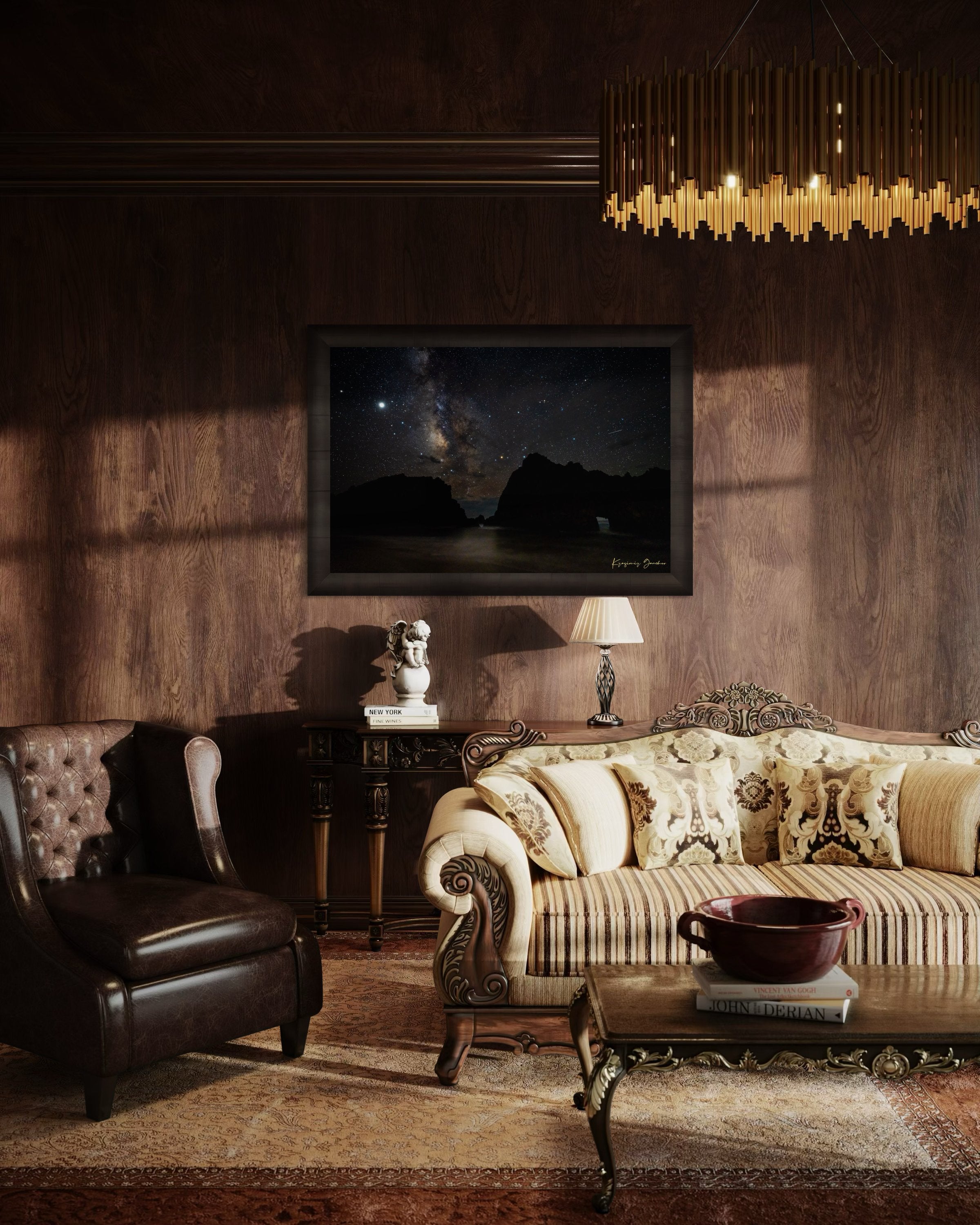 Keyhole Arch framed by the Milky Way galaxy on a clear night at Pfeiffer Beach in Big Sur, California. #Finish_Roma Dark Ash Frame
