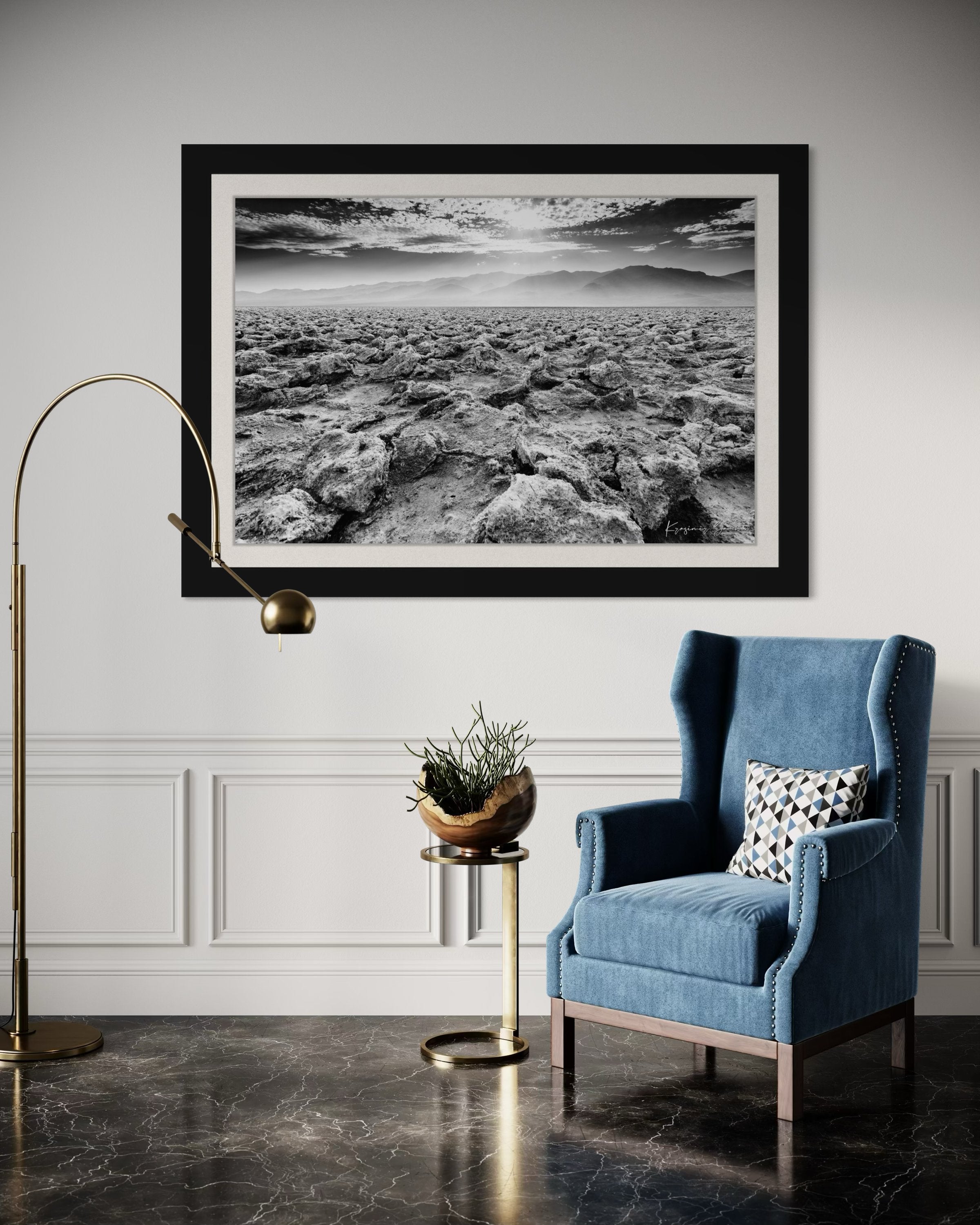 Textured salt pan terrain at Devil's Golf Course in Death Valley National Park under daytime light. #Finish_Roma Satin Black Frame & Bright Liner