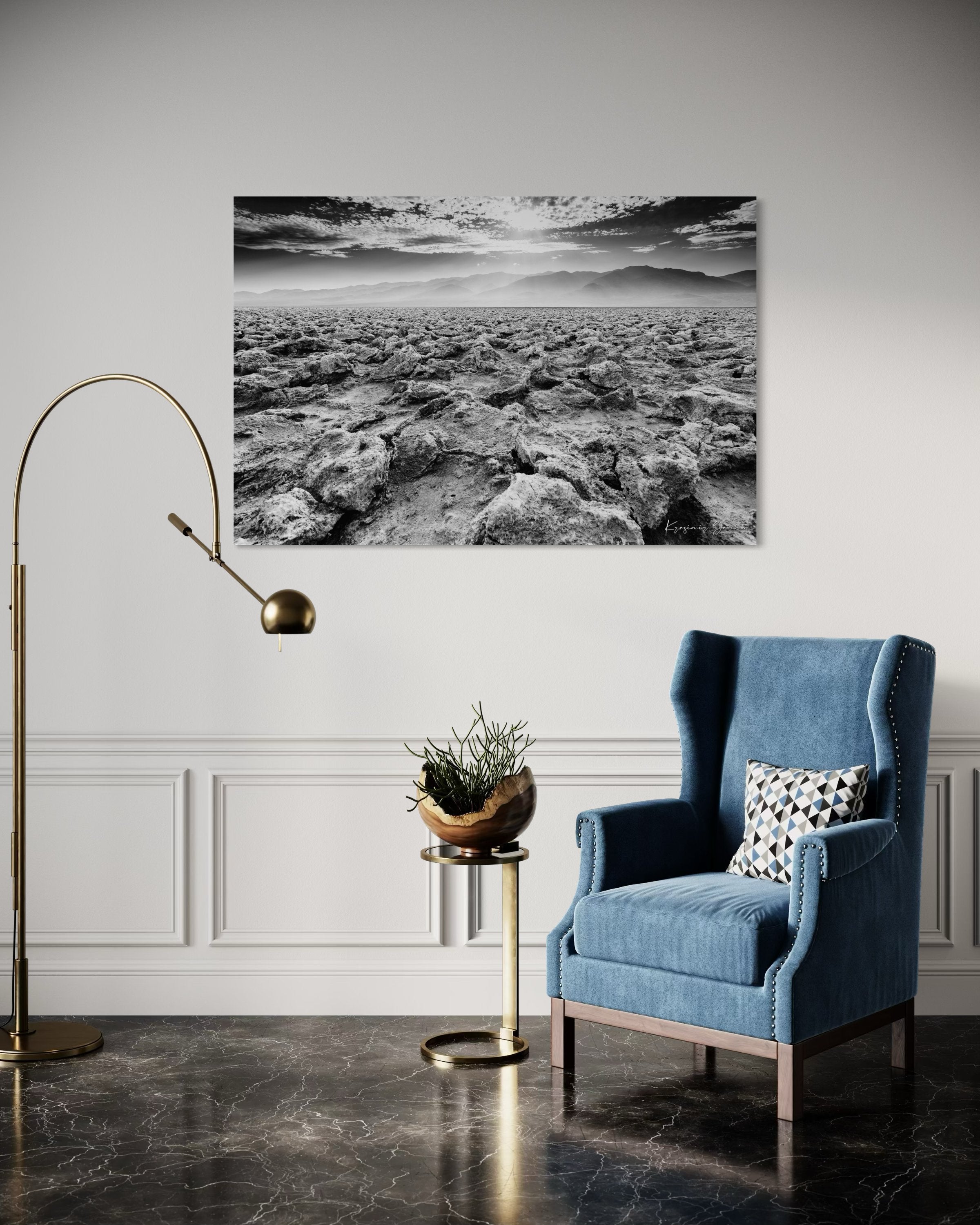 Textured salt pan terrain at Devil's Golf Course in Death Valley National Park under daytime light. #Finish_Acrylic Recess