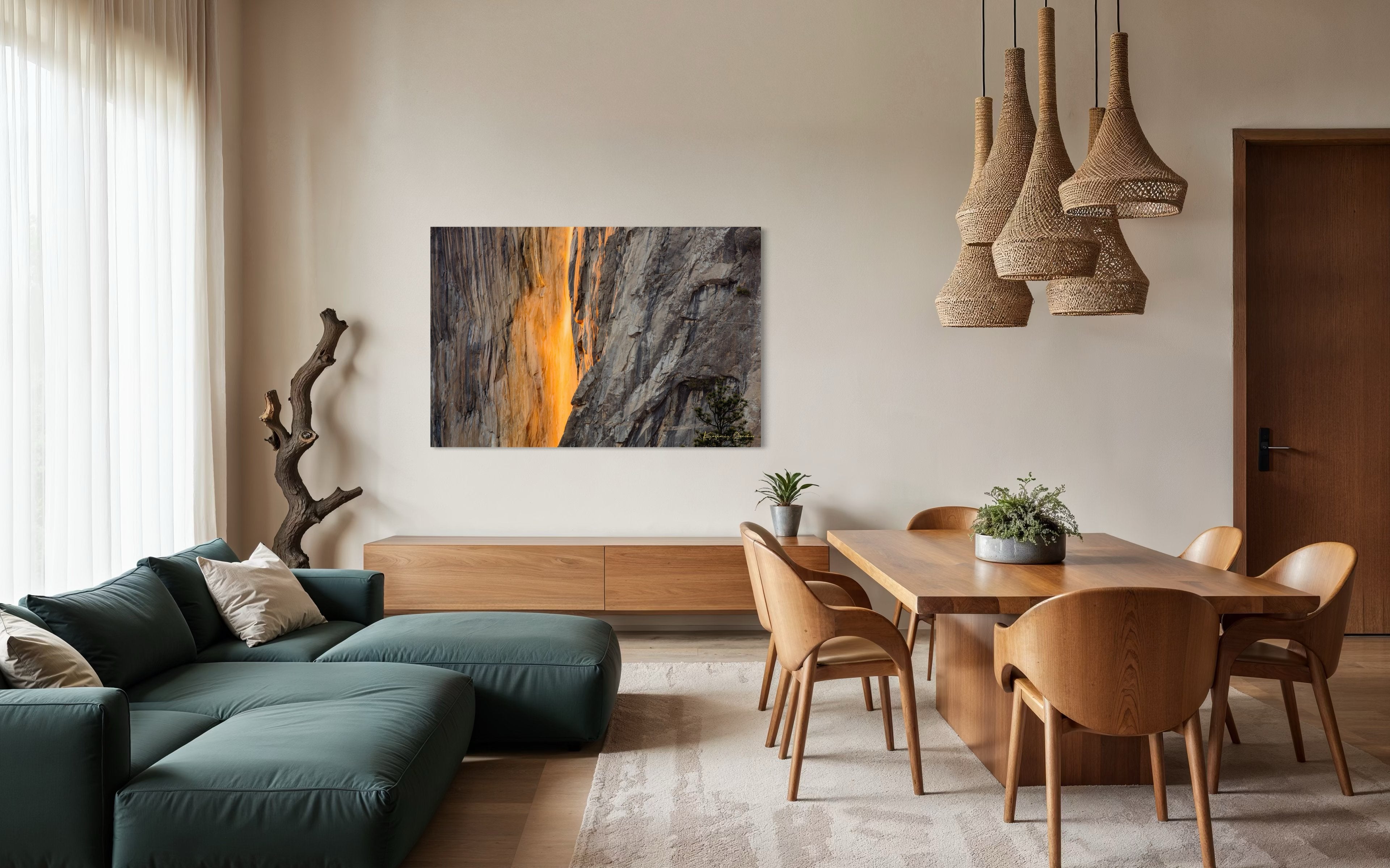 Firefall phenomenon on El Capitan monolith as sunlight reflects off Horsetail Fall mist during sunset in Yosemite National Park. #Finish_Acrylic Recess