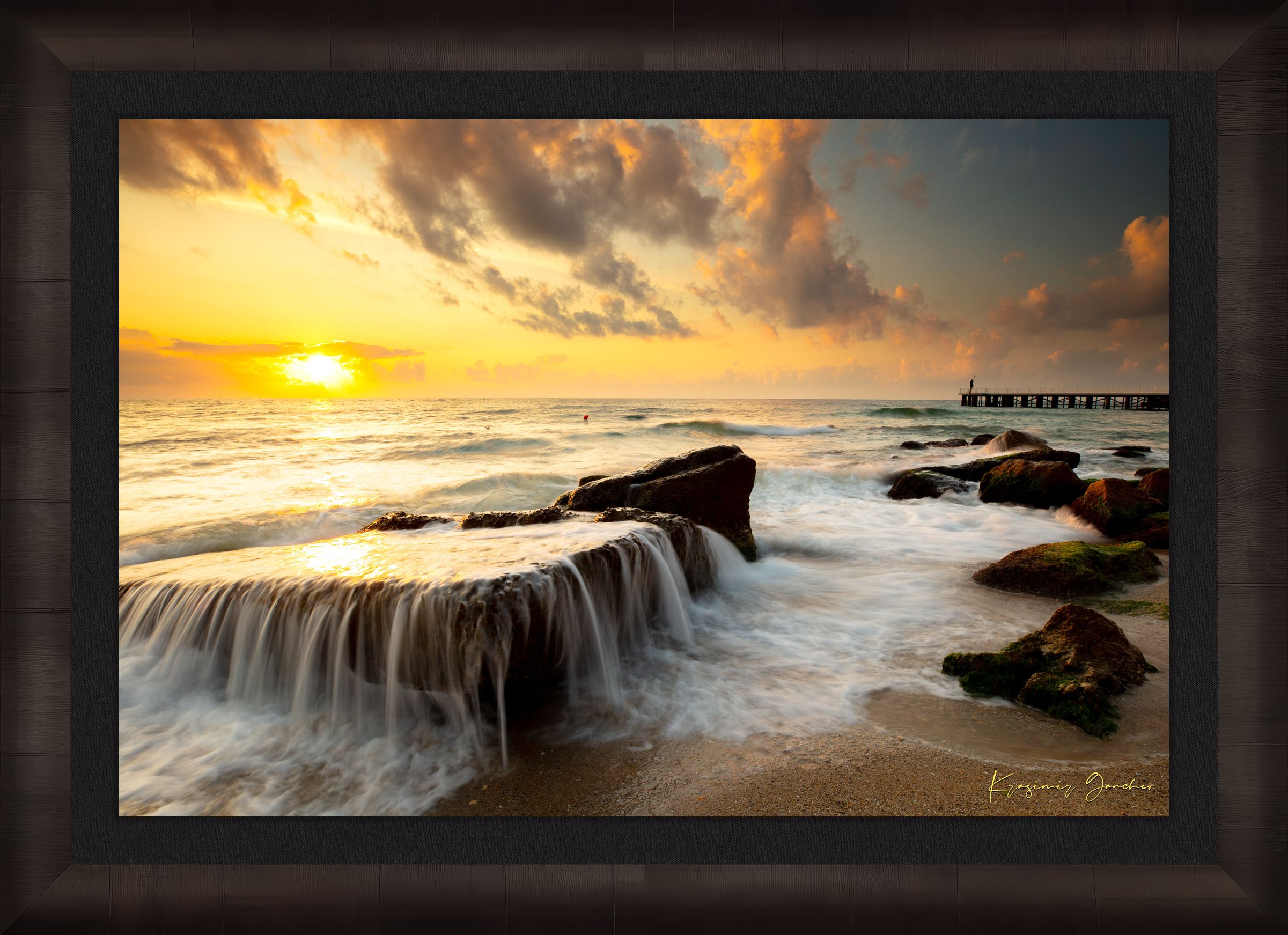 Sunrise lighting on coastal rocks and sea surface near a beach in Saints Constantine and Helena, Bulgaria. #Finish_Roma Dark Ash Frame & Dark Liner