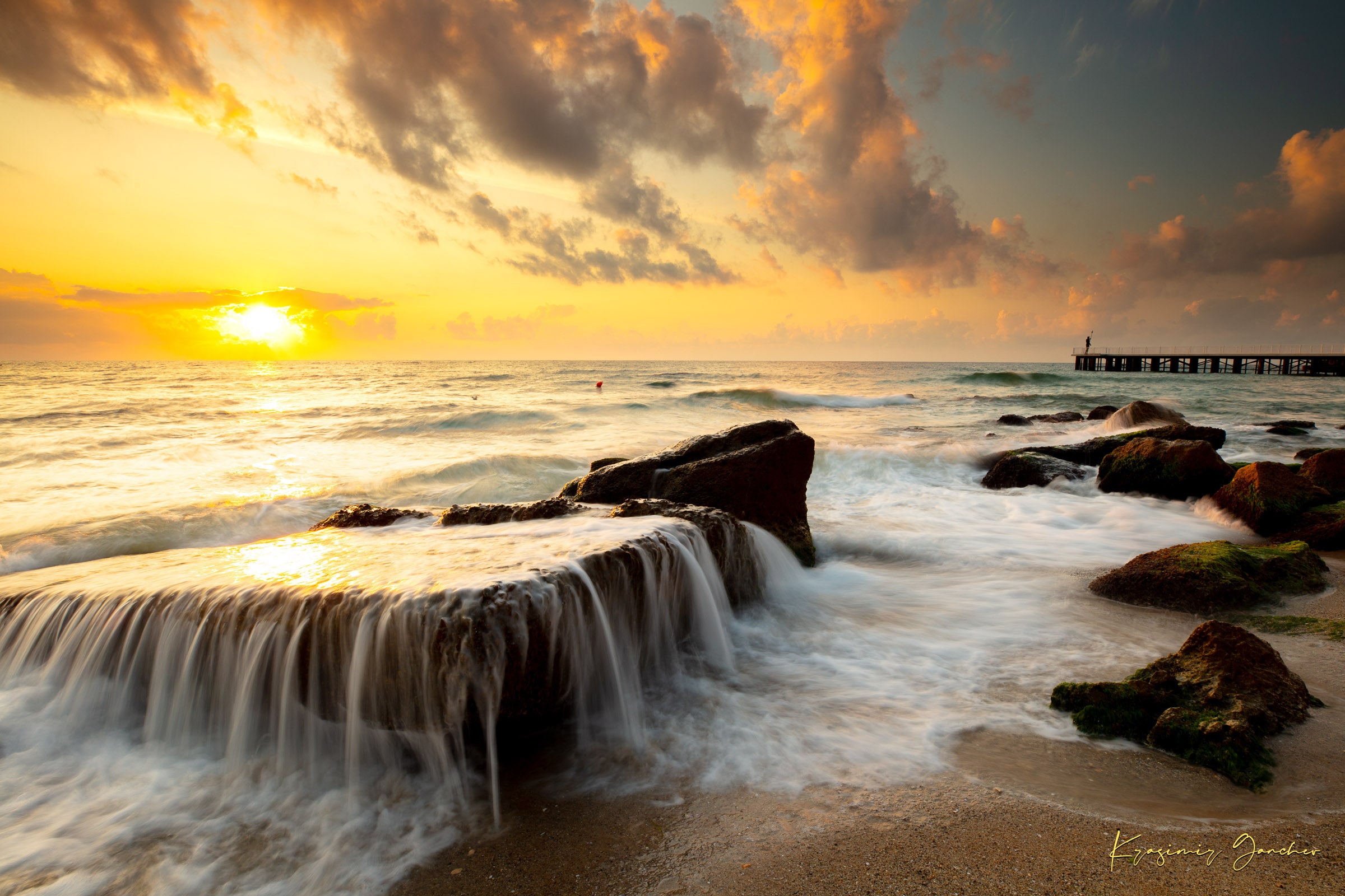 Sunrise lighting on coastal rocks and sea surface near a beach in Saints Constantine and Helena, Bulgaria. #Finish_Acrylic Recess