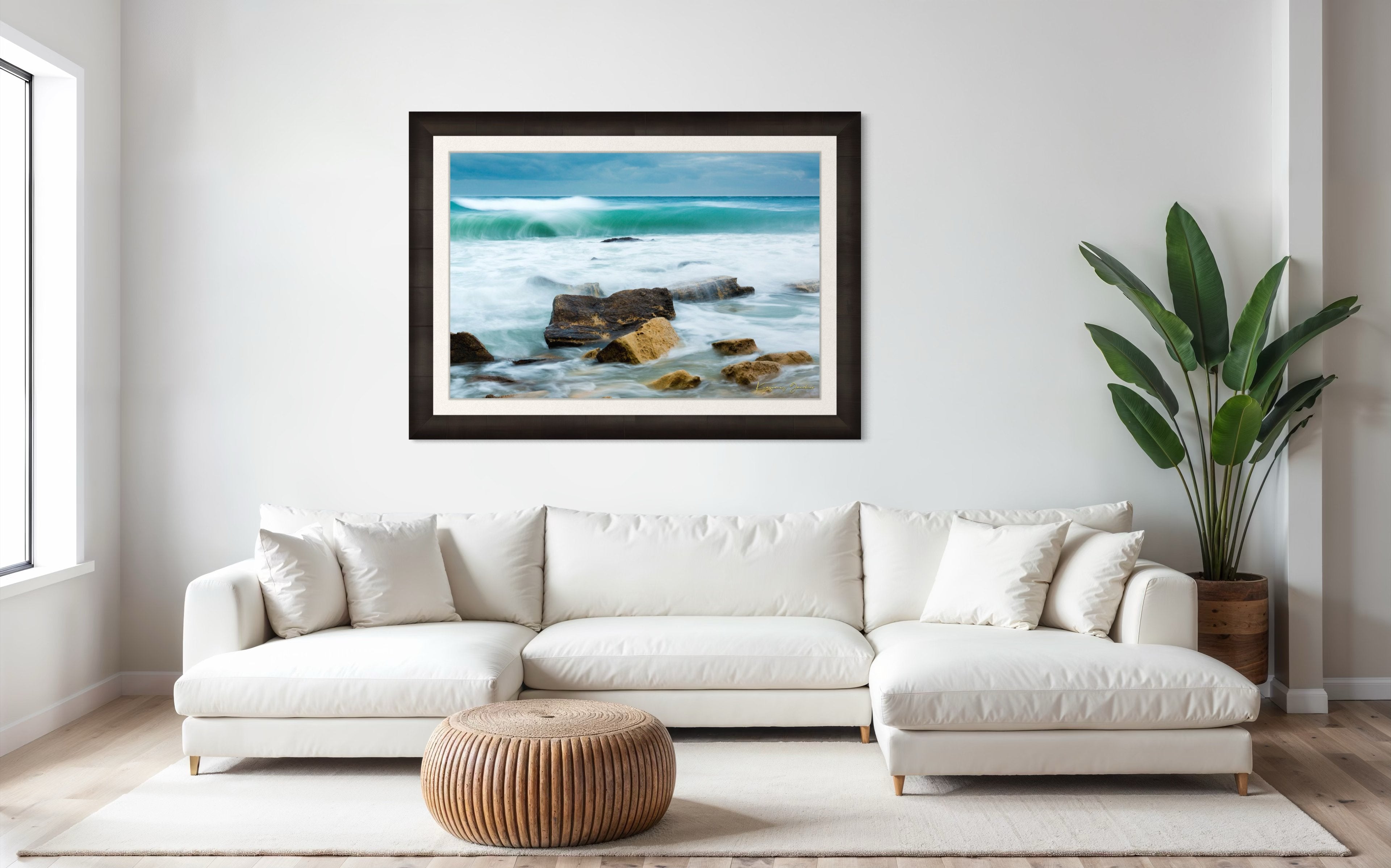 Waves from the sea crash against coastal boulder formations near Fichoza, Bulgaria during daylight with cloudy weather. #Finish_Roma Dark Ash Frame & Bright Liner