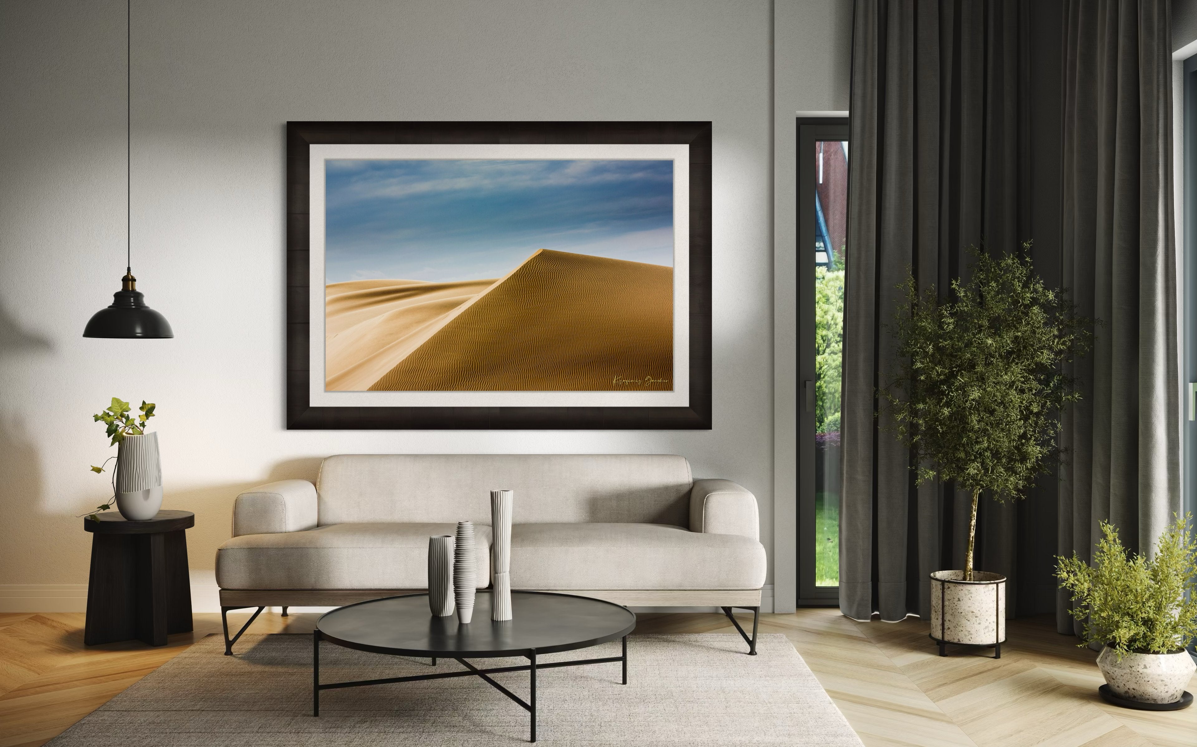 Expansive sand dune terrain at Brawley with subtle textures and color variations from natural sunlight. #Finish_Roma Dark Ash Frame & Bright Liner