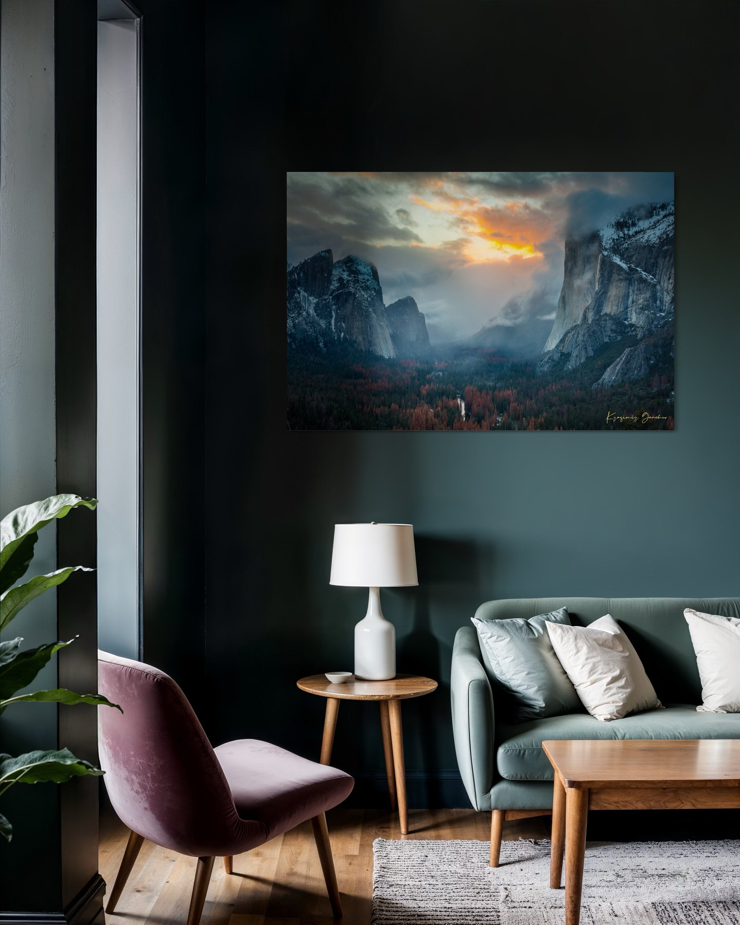 Yosemite Valley viewed from reverse tunnel view with dramatic El Capitan granite face and Merced River flowing through the valley. #Finish_Acrylic Recess