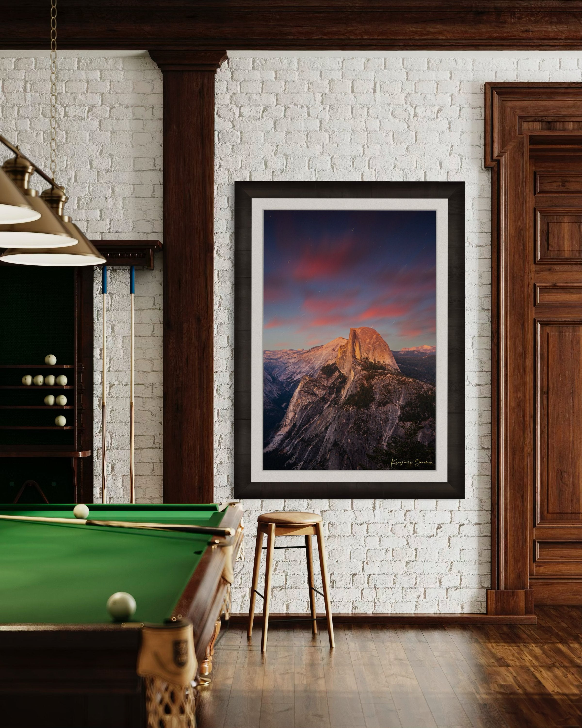 Granite monolith of Half Dome illuminated by dusk and stars, set against a sky filled with star trails above Yosemite National Park. #Finish_Roma Dark Ash Frame & Bright Liner