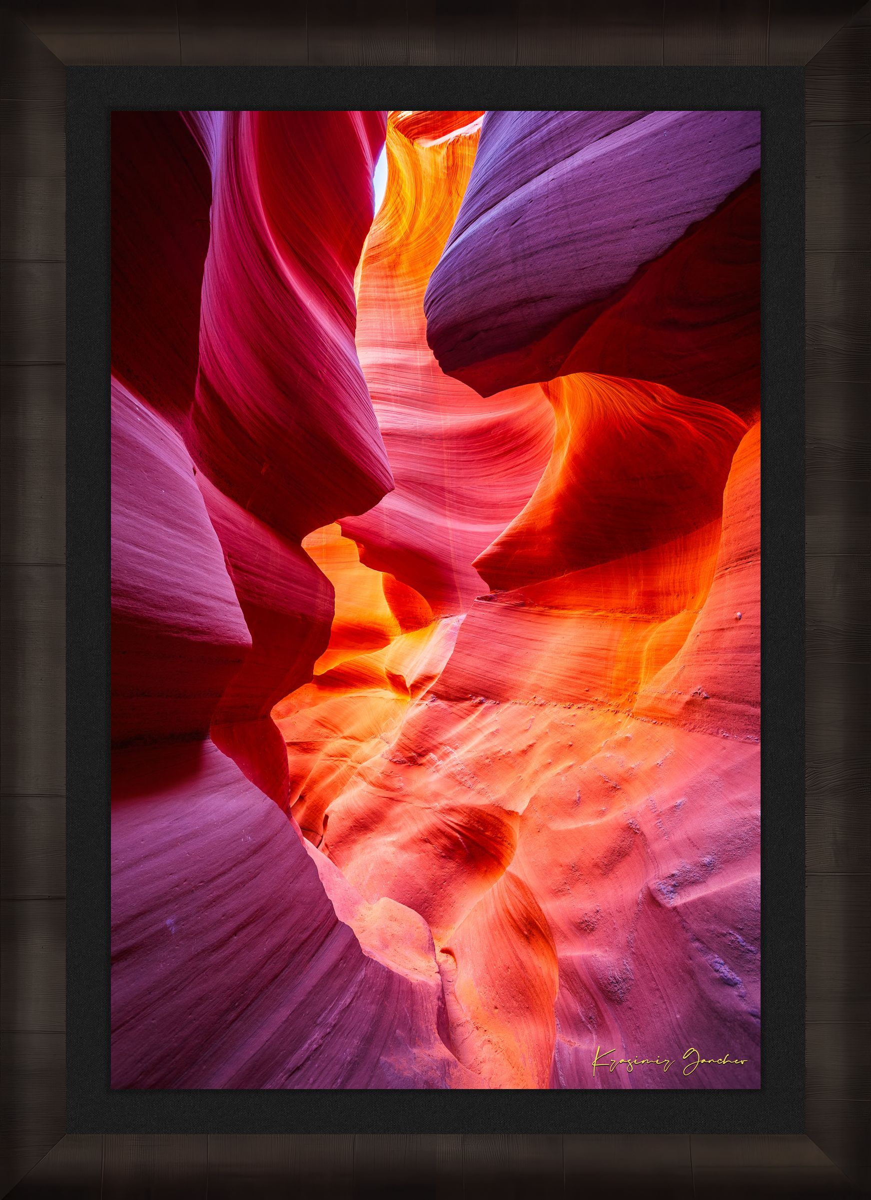 Sculpted sandstone canyon walls in Antelope Canyon, Page, illuminated by natural daylight. #Finish_Roma Dark Ash Frame & Dark Liner