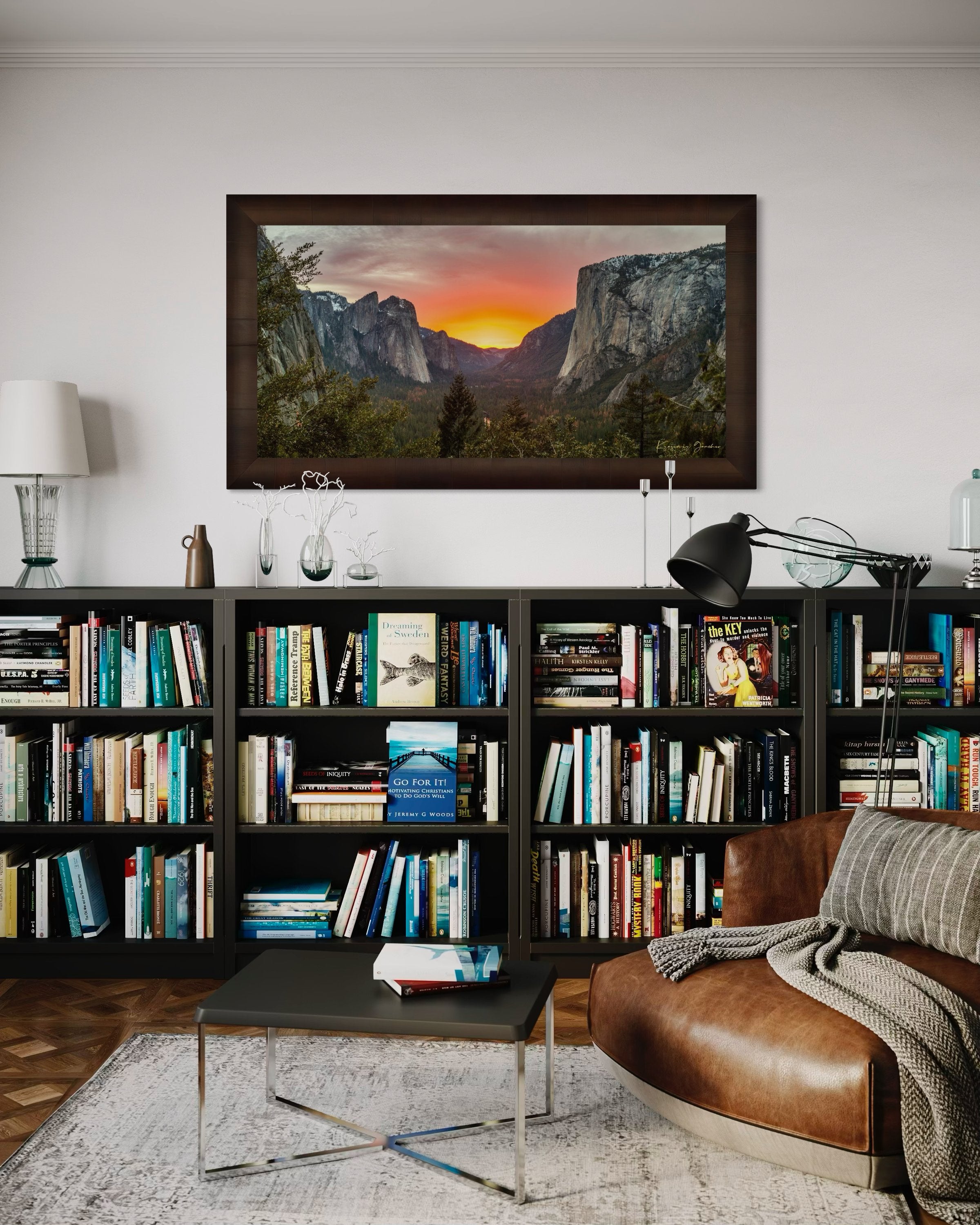 El Capitan monolith in Yosemite Valley at sunset, cloud layers glowing softly under golden light. #Finish_Roma Cigar Leaf Frame