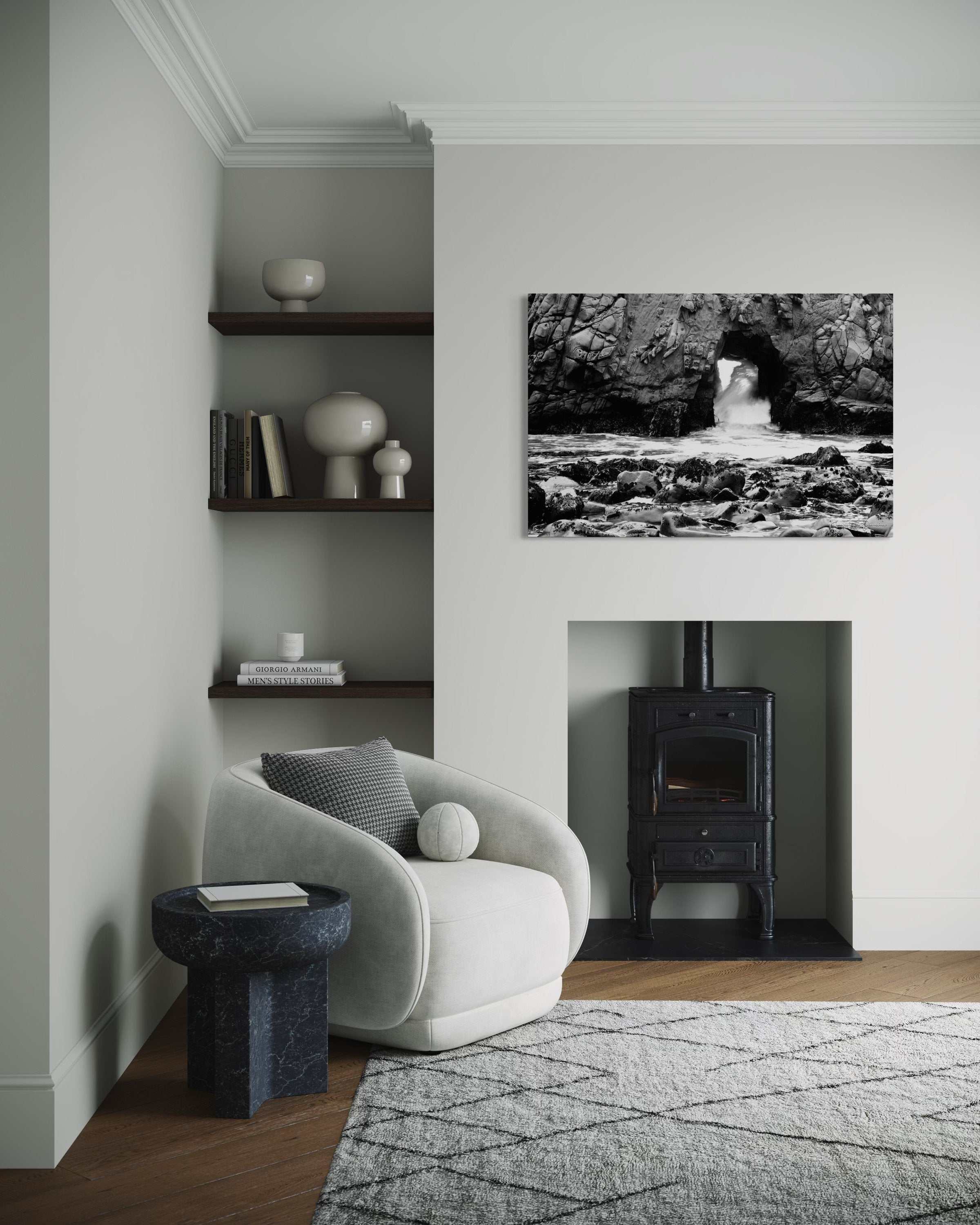 Natural arch formation at Big Sur viewed during daylight, facing the ocean with wave motion. #Finish_Acrylic Recess