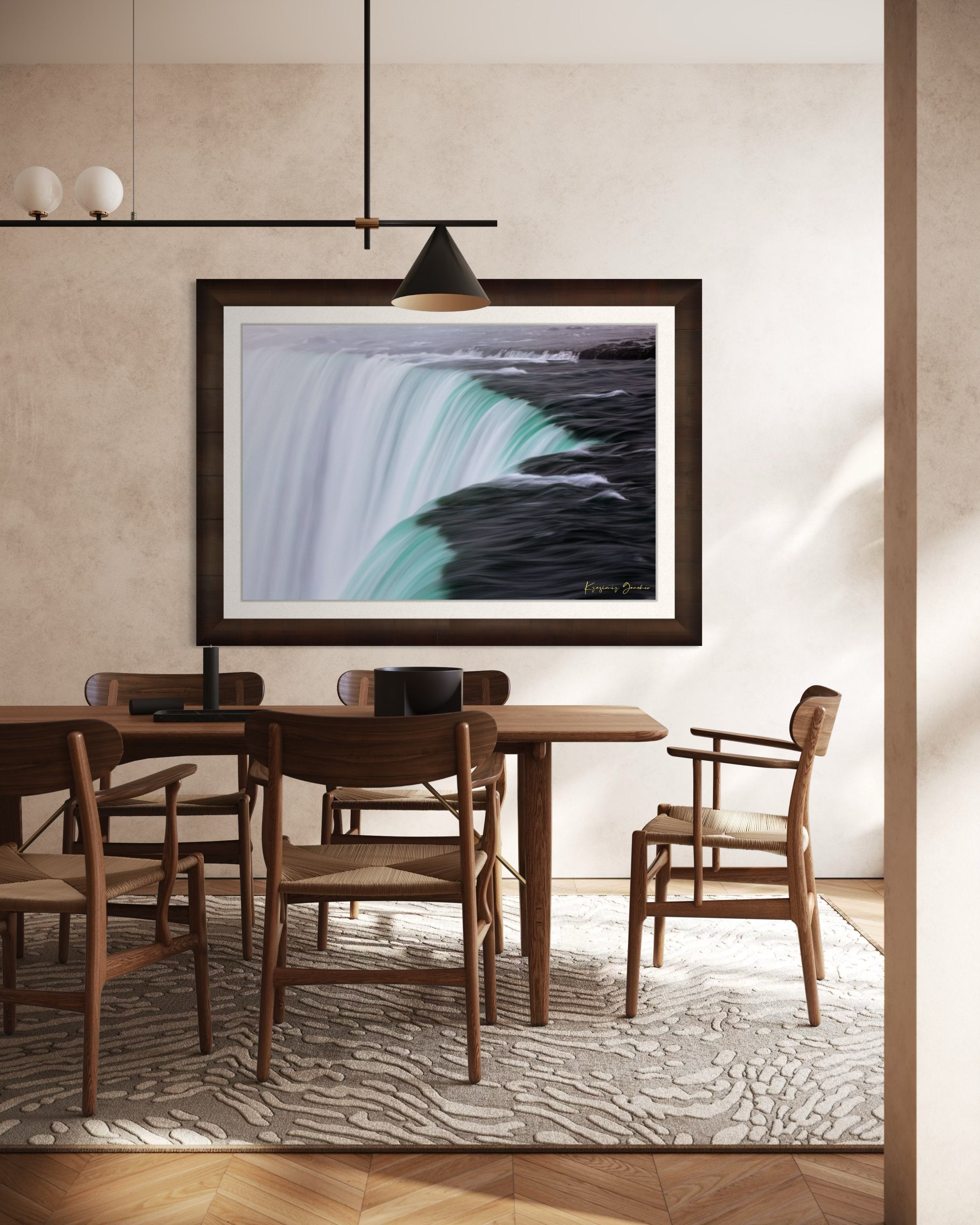 Niagara Falls waterfall surface showing turquoise gradients and motion in daylight. #Finish_Roma Cigar Leaf Frame & Bright Liner