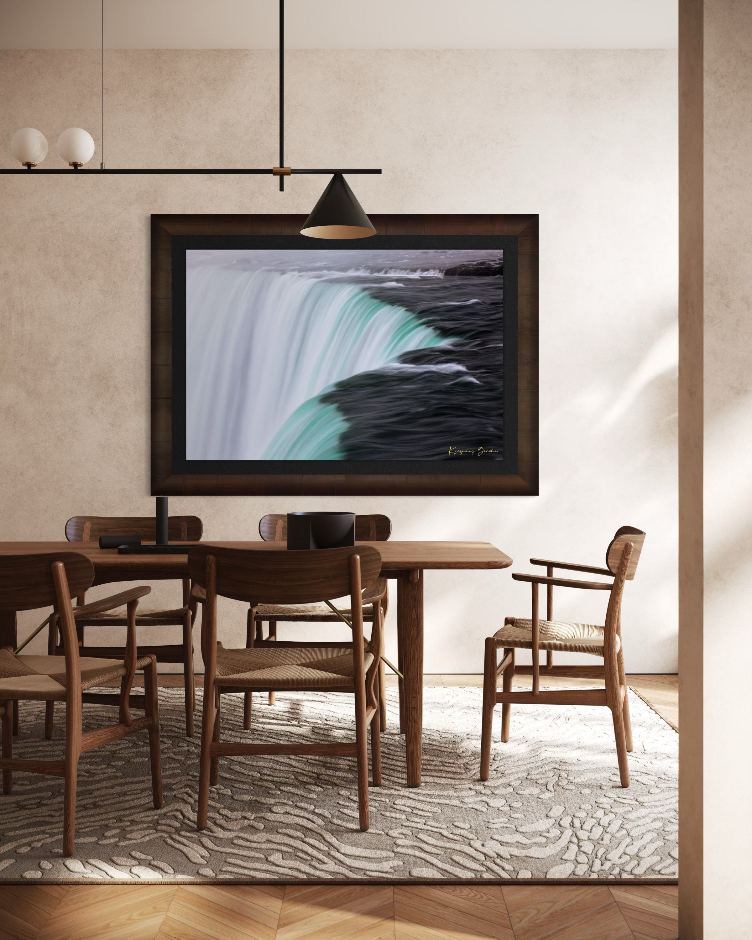 Niagara Falls waterfall surface showing turquoise gradients and motion in daylight. #Finish_Roma Cigar Leaf Frame & Dark Liner