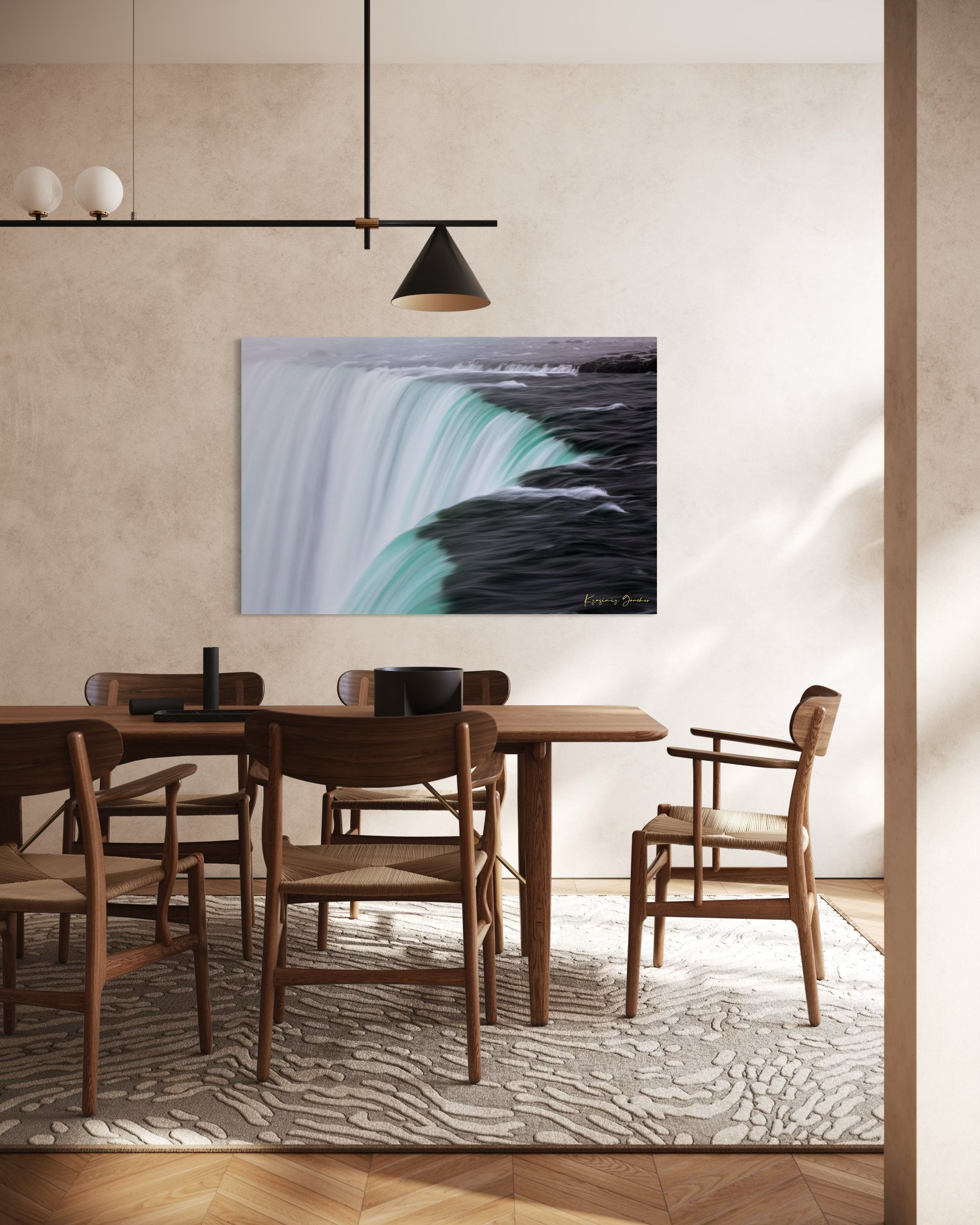 Niagara Falls waterfall surface showing turquoise gradients and motion in daylight. #Finish_Acrylic Recess