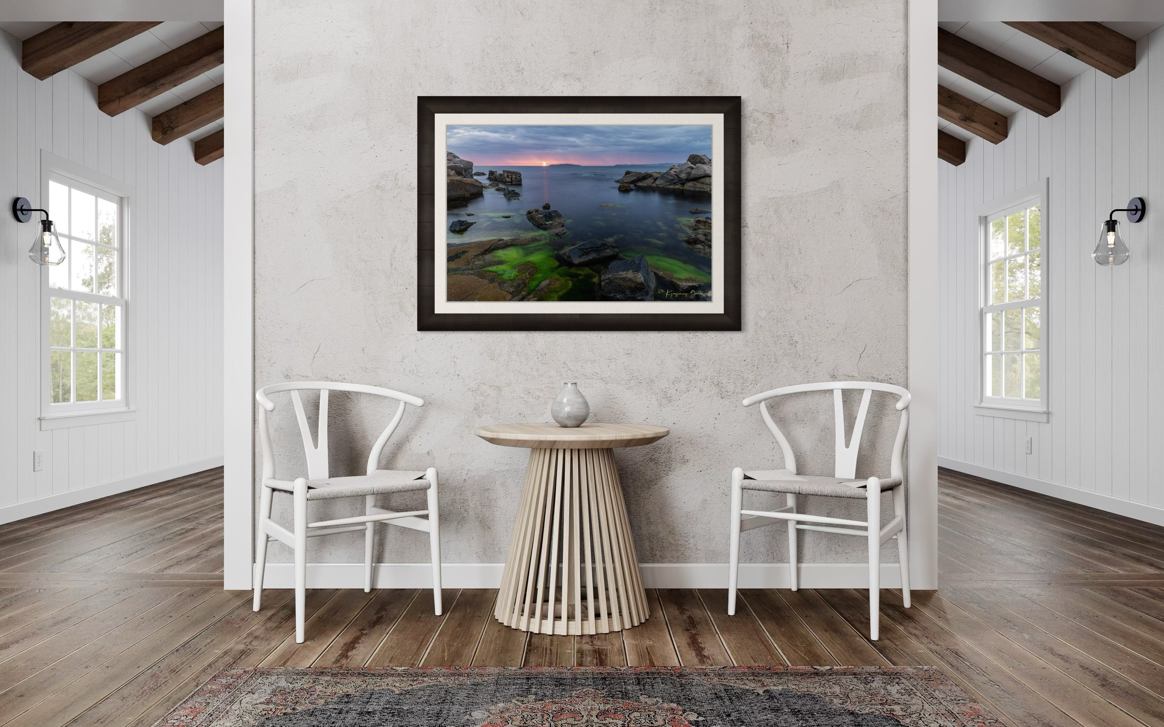 Chernomorets coastal shoreline at sunrise with sea waves under stormy sky and distant rain shadows. #Finish_Roma Dark Ash Frame & Bright Liner