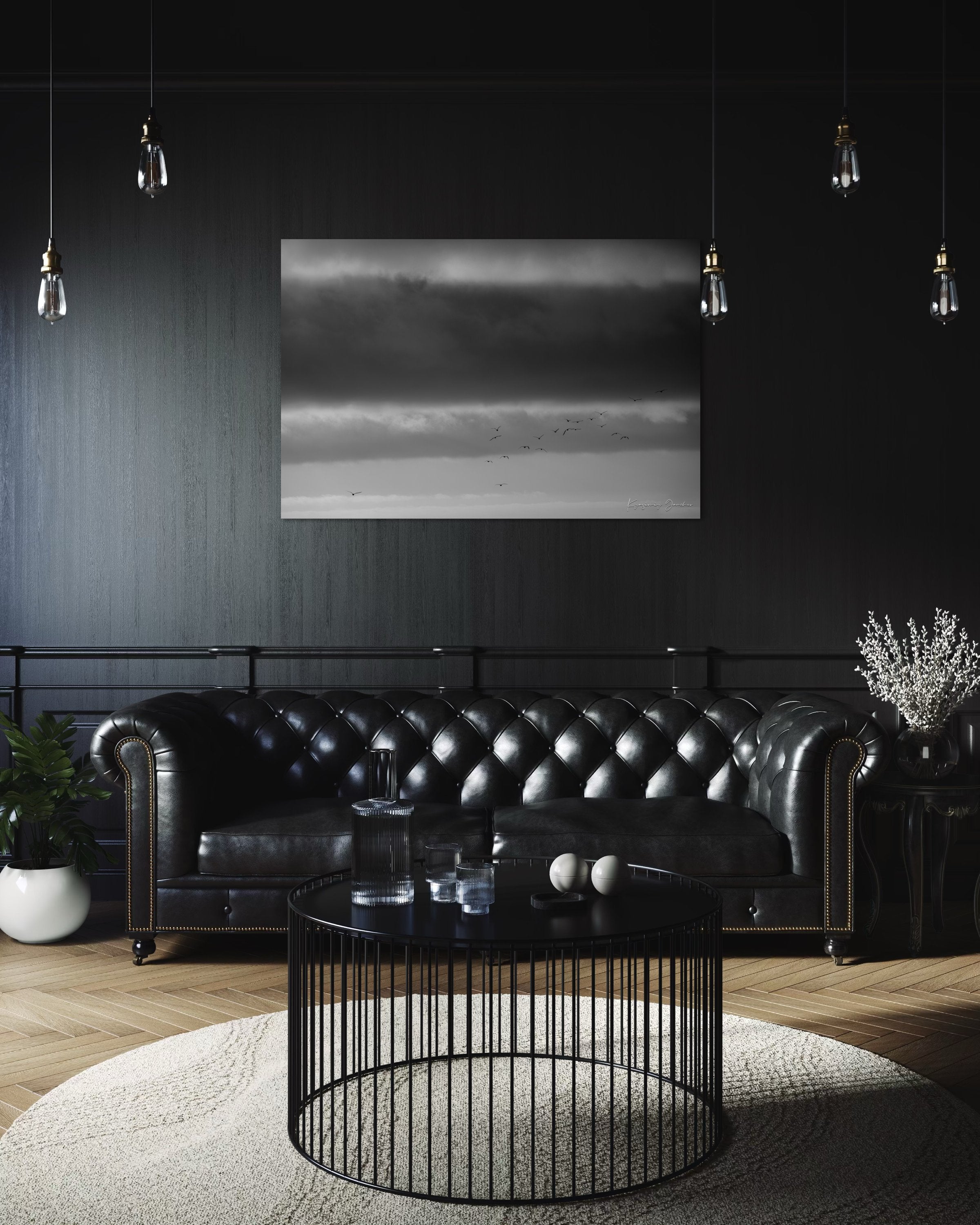 Big Sur landscape under daytime clouds showing a wide sky and distant movement of birds across open terrain. #Finish_Acrylic Recess