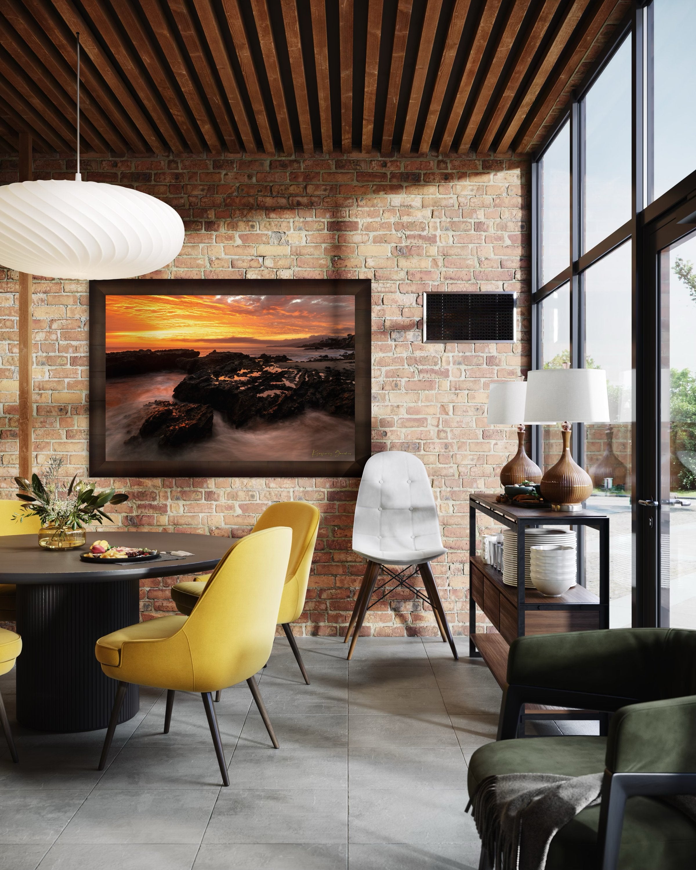 Coastal tide flats of Laguna Beach illuminated by sunset with rolling waves and cloudy skies. #Finish_Roma Cigar Leaf Frame