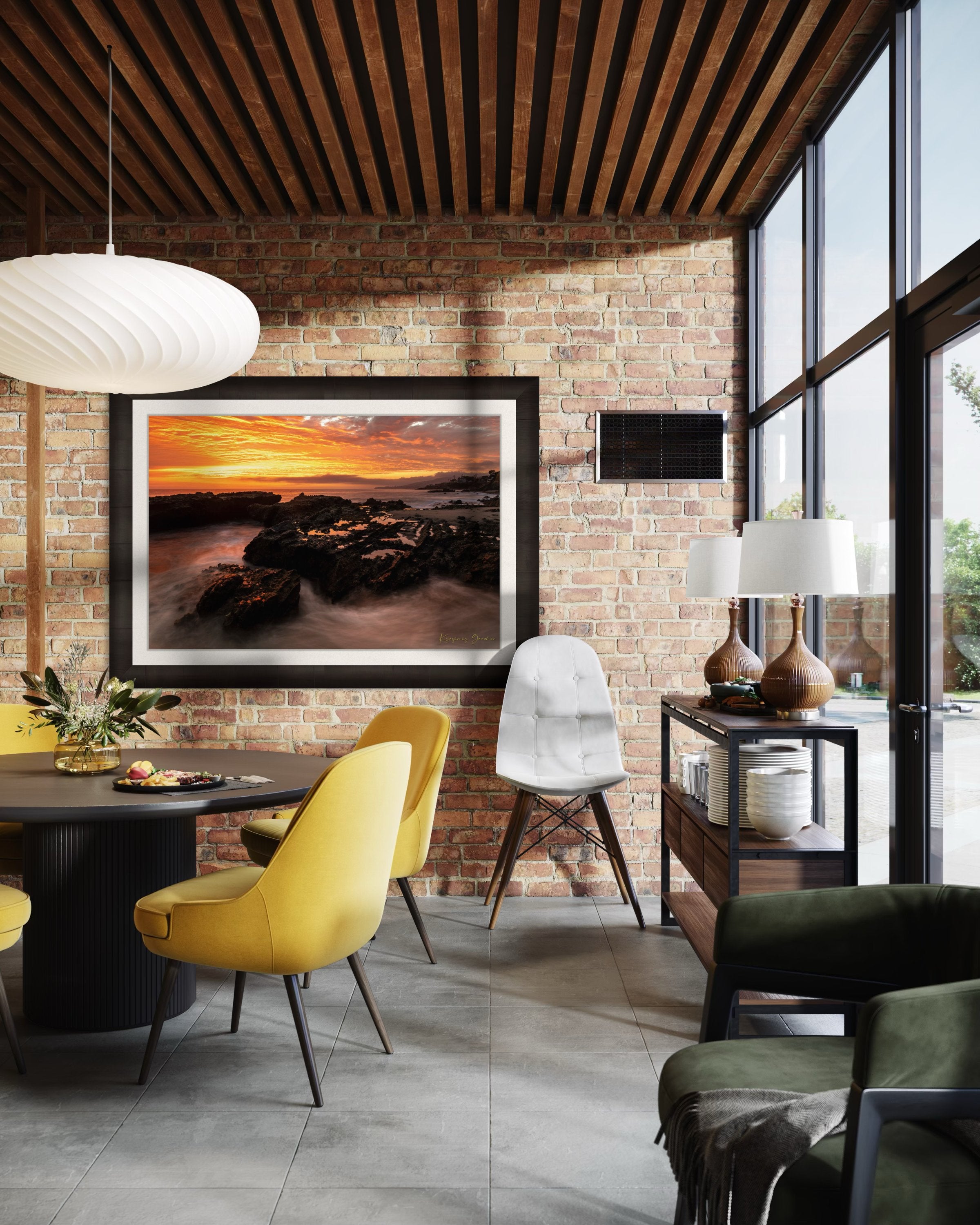 Coastal tide flats of Laguna Beach illuminated by sunset with rolling waves and cloudy skies. #Finish_Roma Dark Ash Frame & Bright Liner